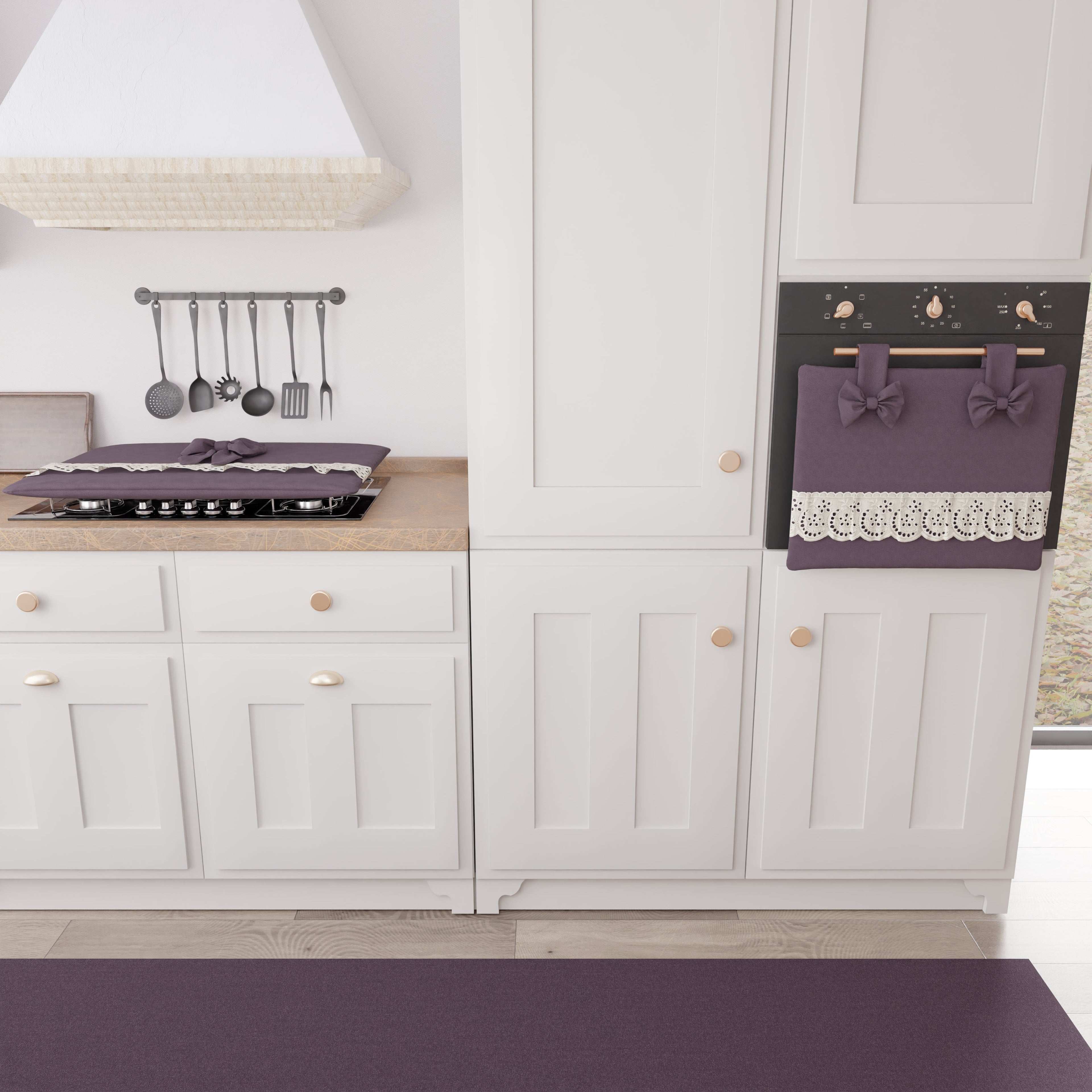 Coprifornello Coprifuochi Shabby Chic con Pizzo e Fiocco Malva