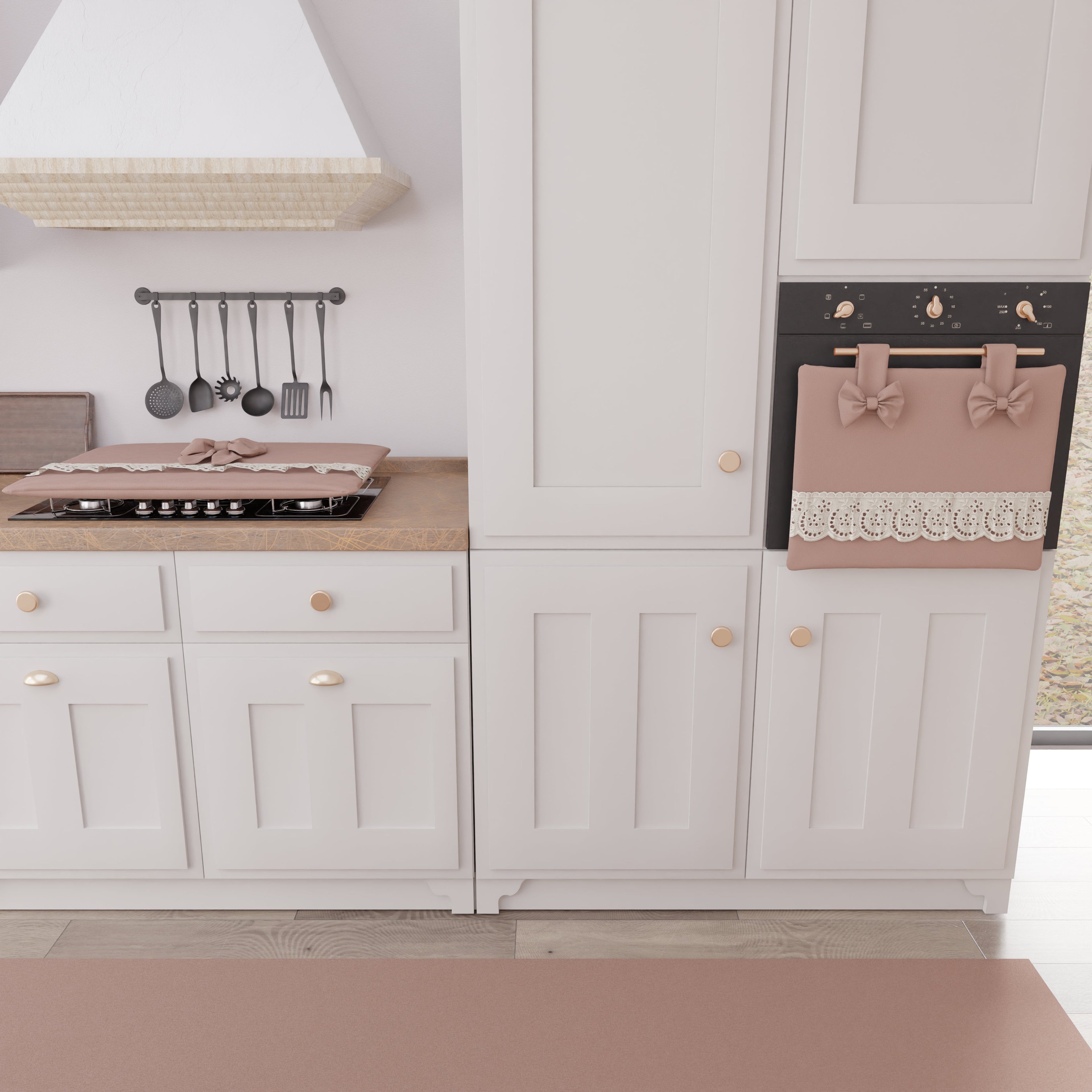 Coprifornello Coprifuochi Shabby Chic con Pizzo e Fiocco Cipria