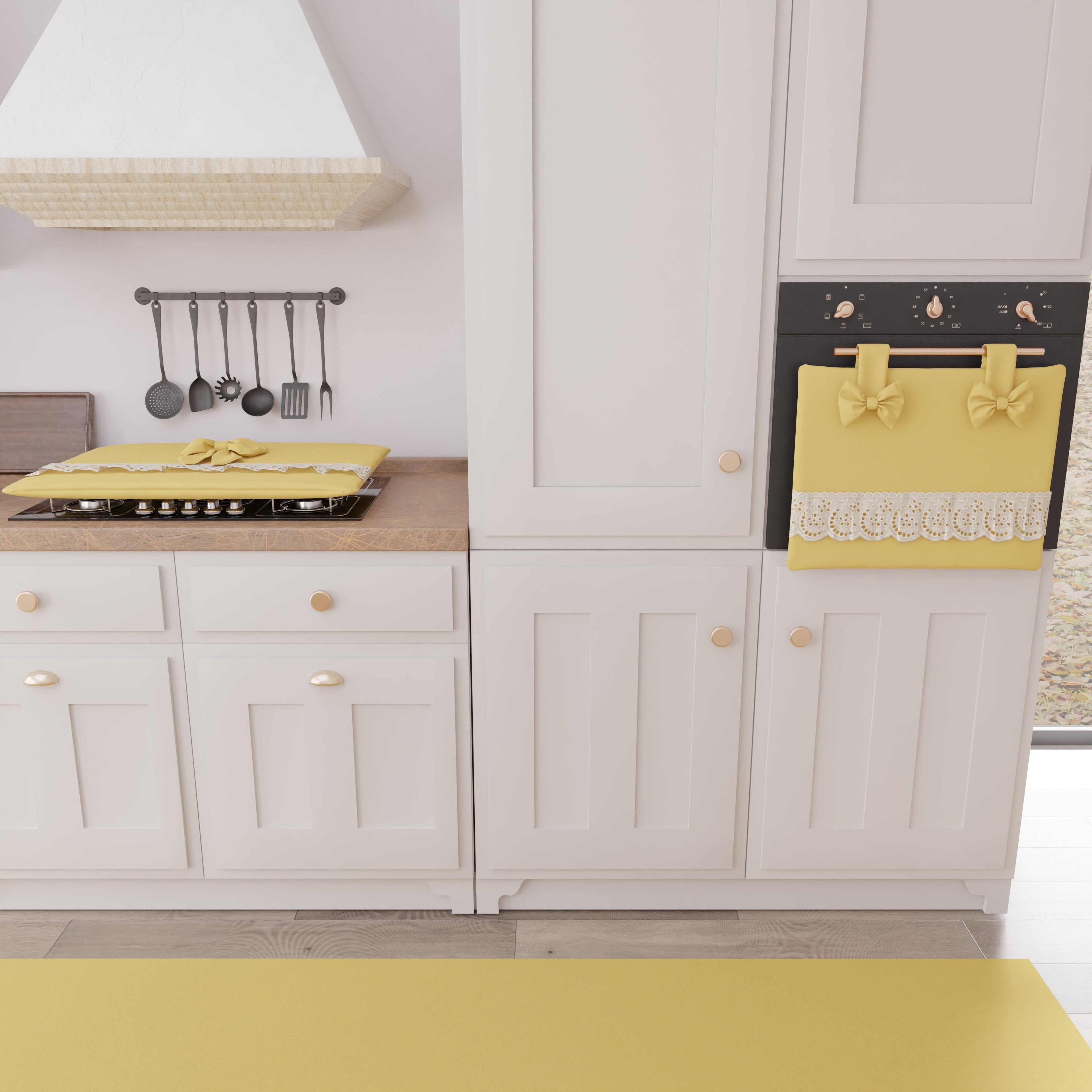 Coprifornello Coprifuochi Shabby Chic con Pizzo e Fiocco Giallo