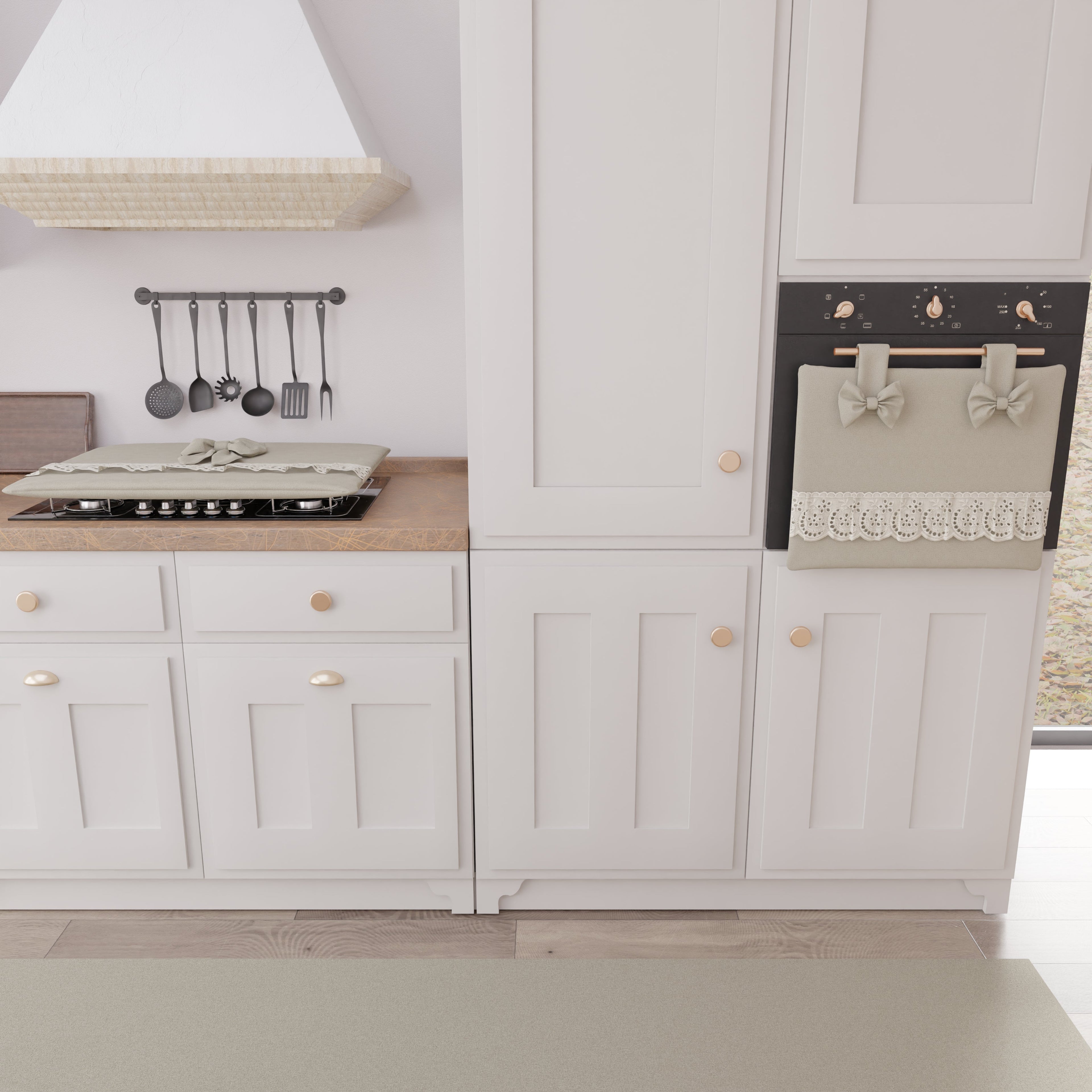 Coprifornello Coprifuochi Shabby Chic con Pizzo e Fiocco Beige