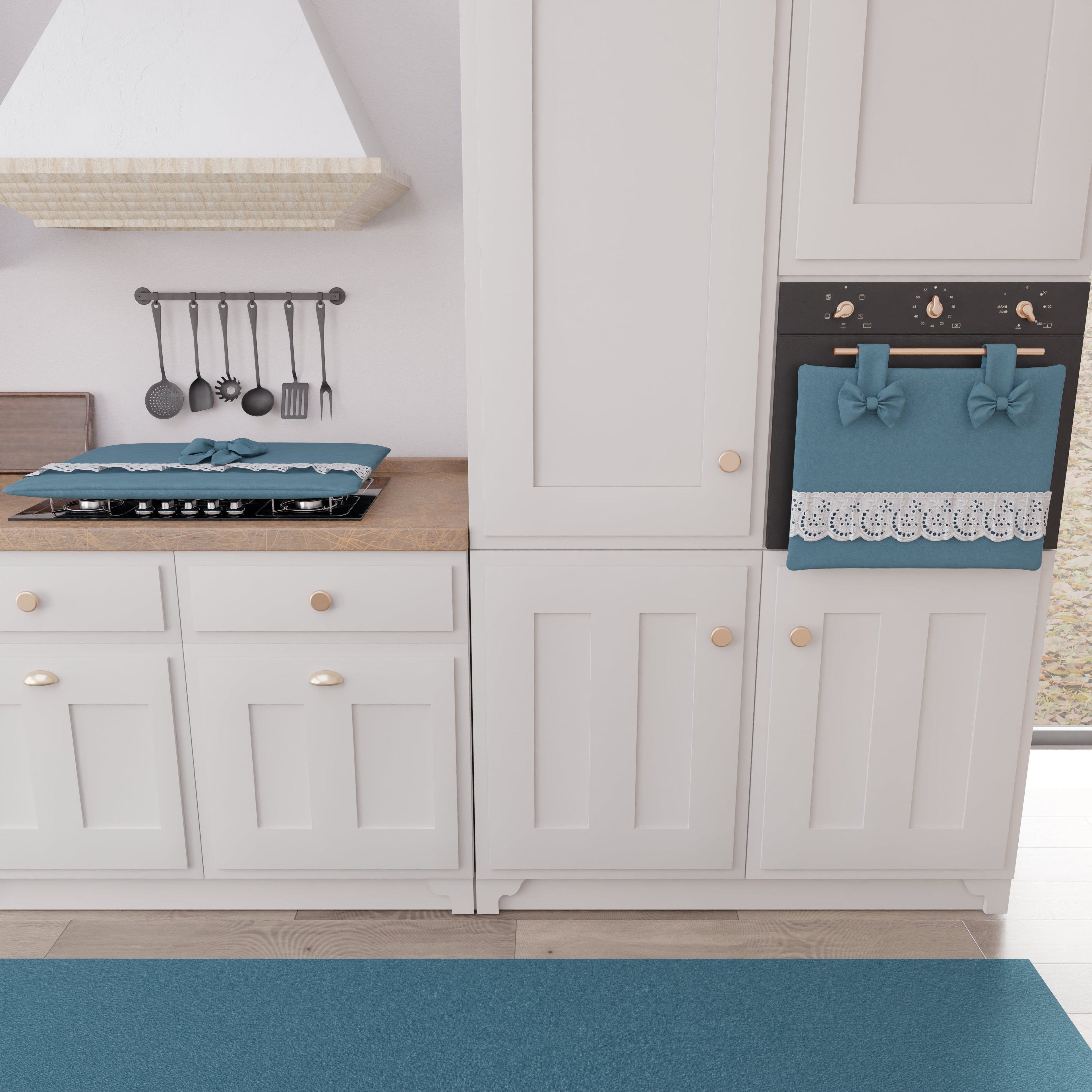 Coprifornello Coprifuochi Shabby Chic con Pizzo e Fiocco Blu Avion
