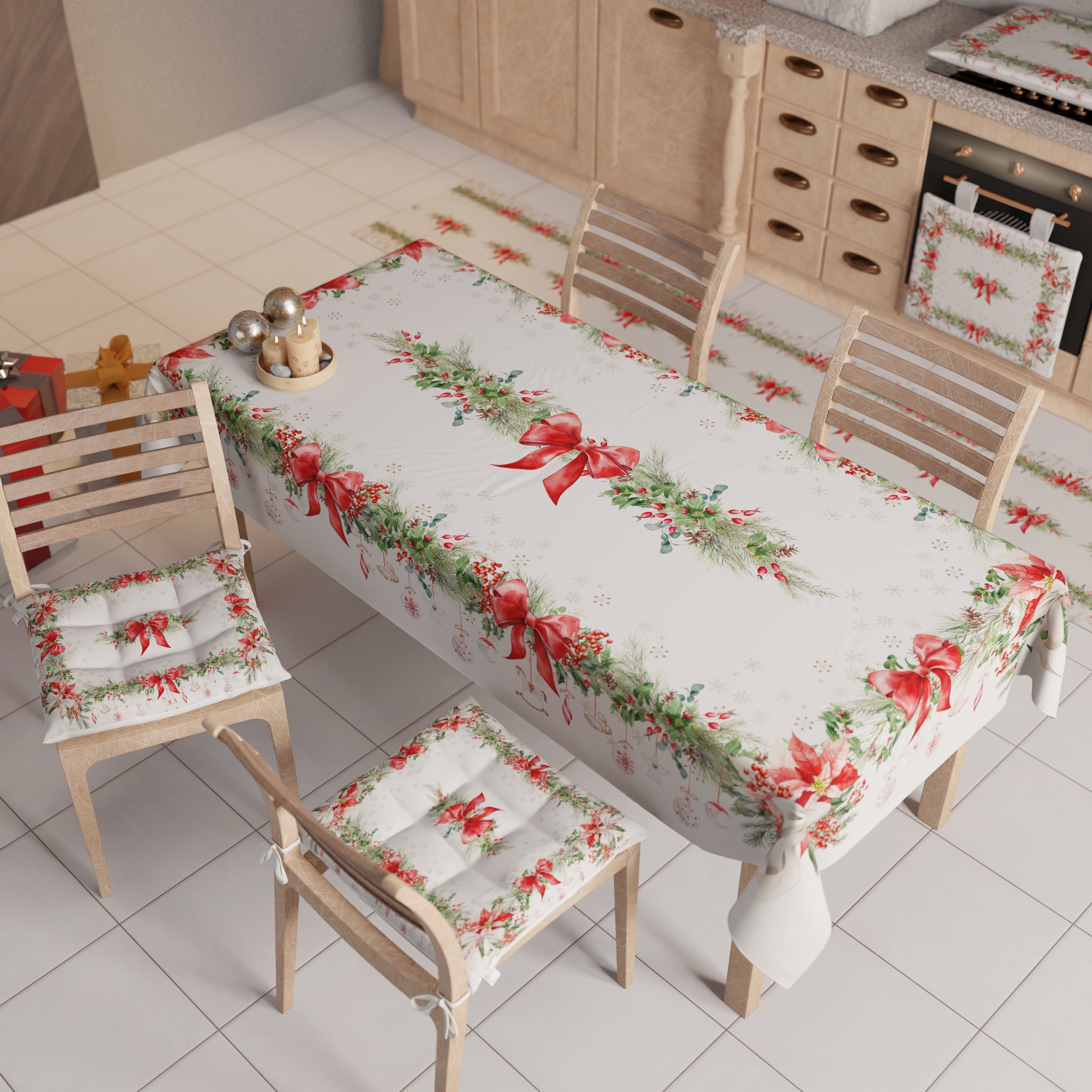 Tovaglia Natalizia, Tovaglia da tavola Antimacchia, Copritavolo da Cucina Ghirlanda Natale