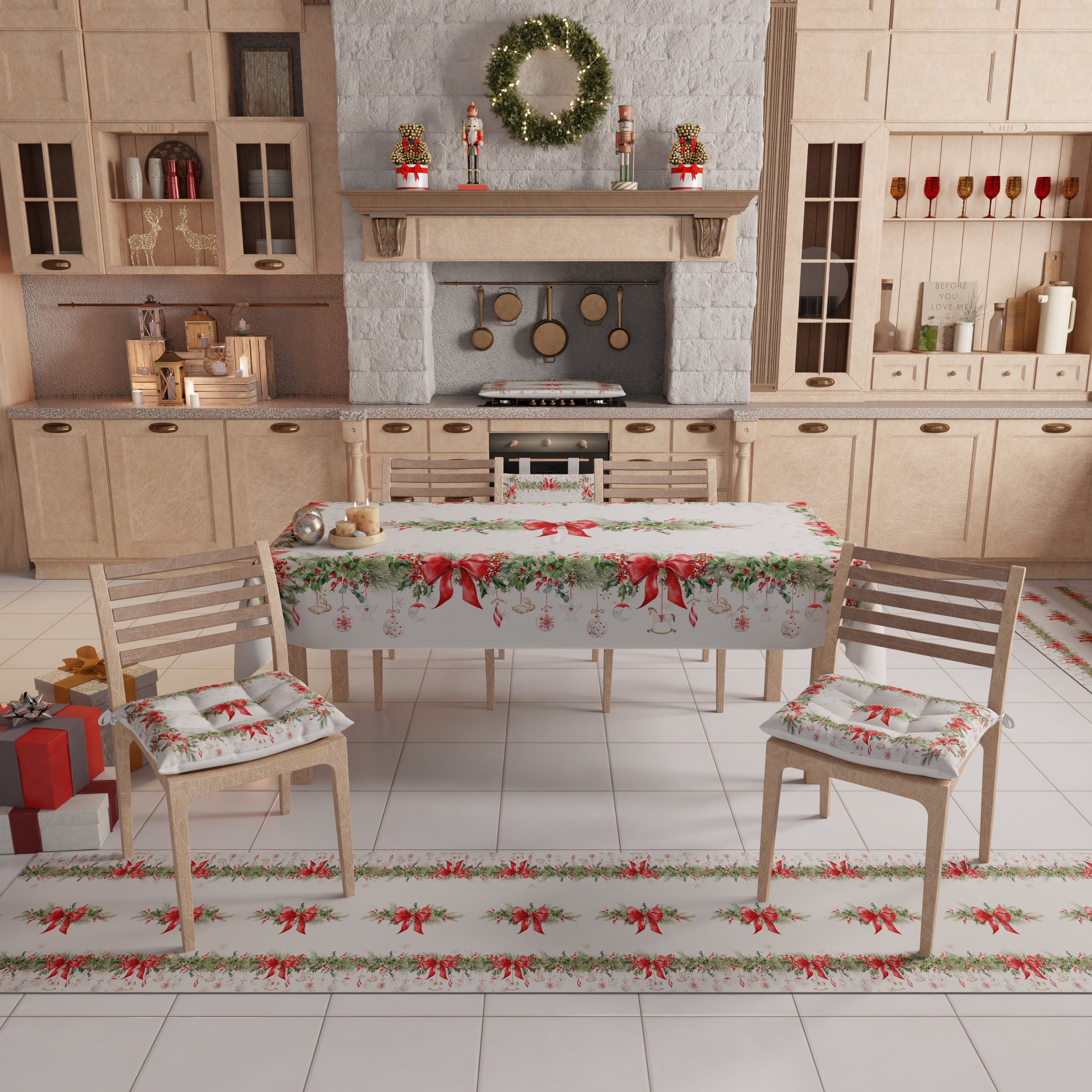 Tovaglia Natalizia, Tovaglia da tavola Antimacchia, Copritavolo da Cucina Ghirlanda Natale