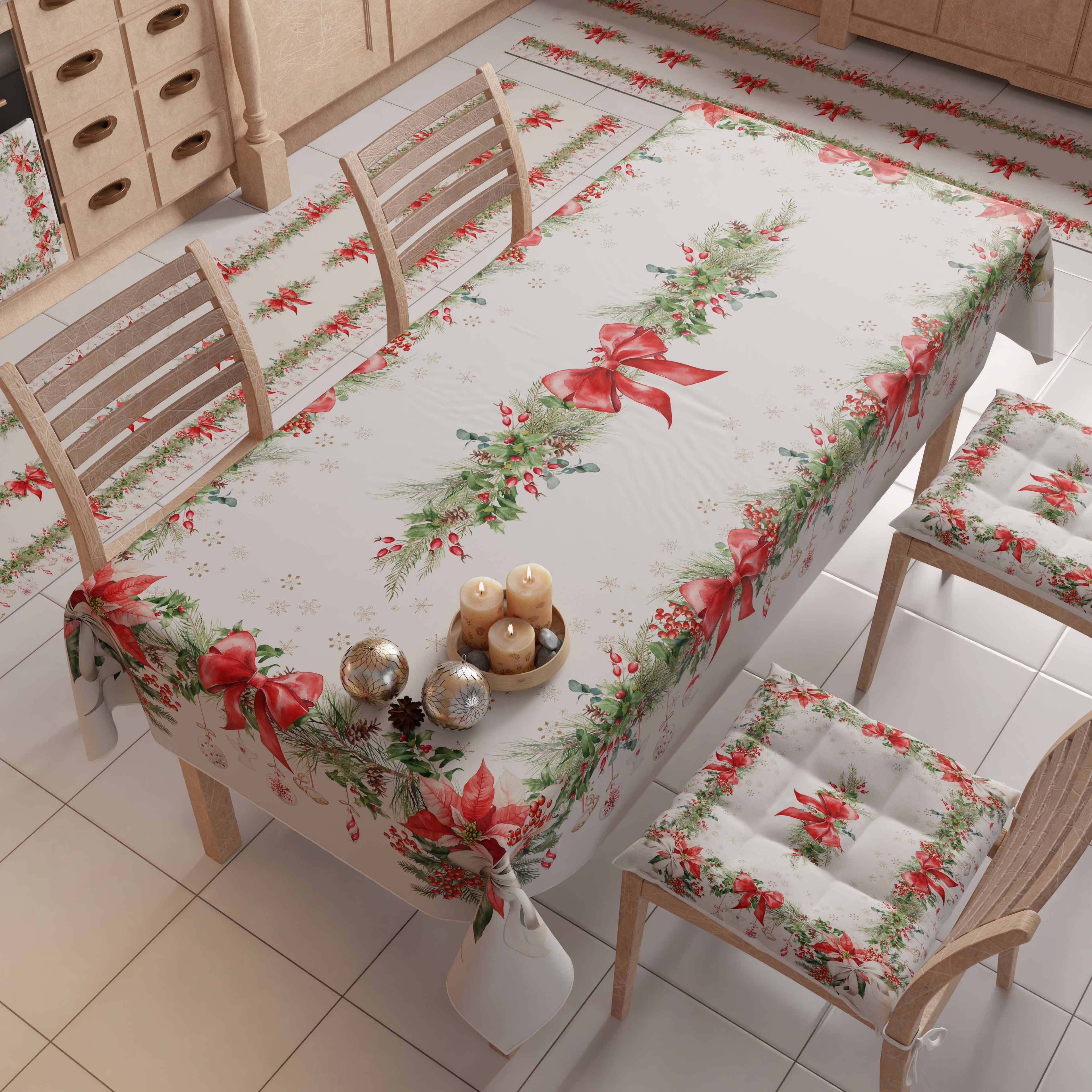 Tovaglia Natalizia, Tovaglia da tavola Antimacchia, Copritavolo da Cucina Ghirlanda Natale