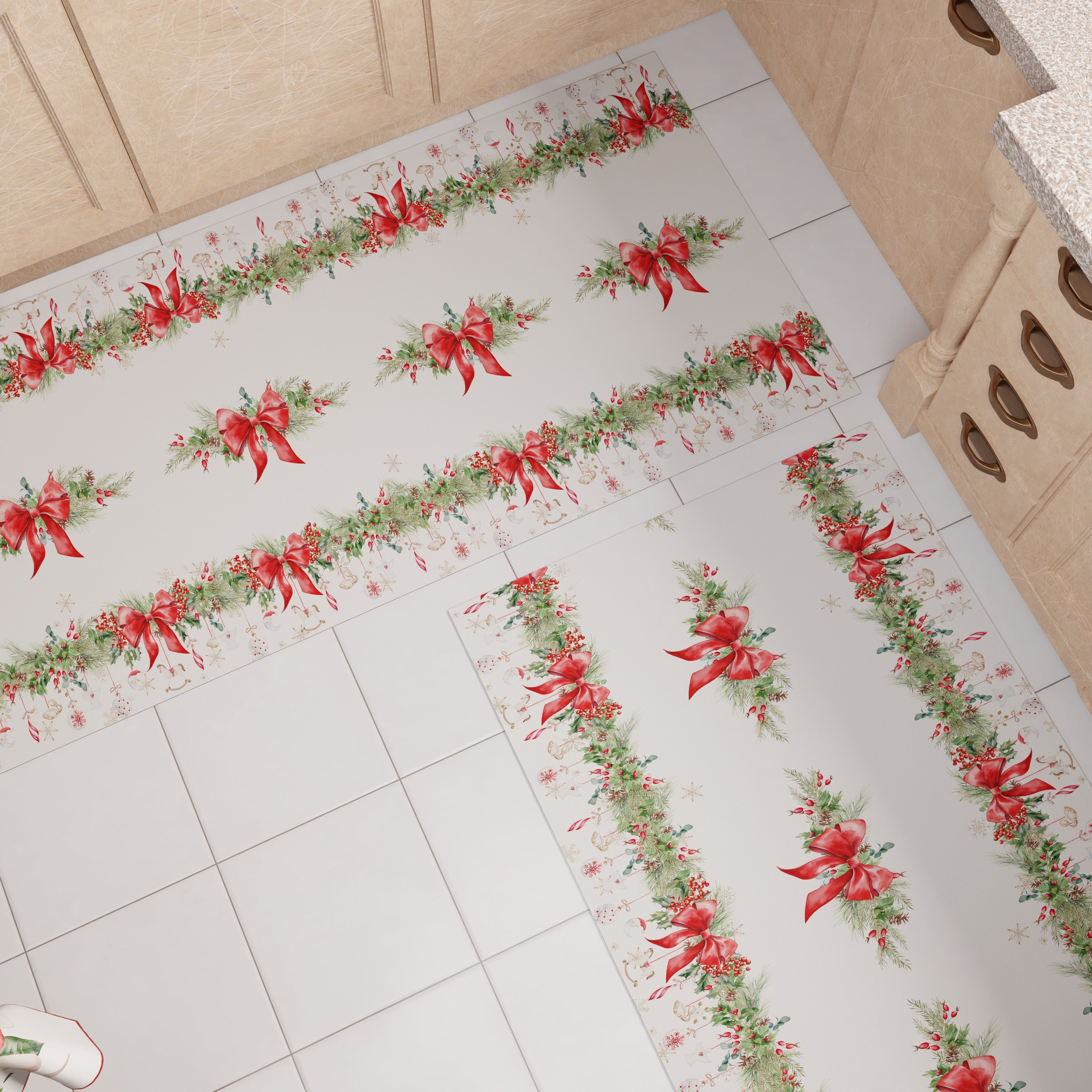 Tappeto Cucina Natalizio Antiscivolo Passatoia Natalizia Cucina lavabile Ghirlanda Natale