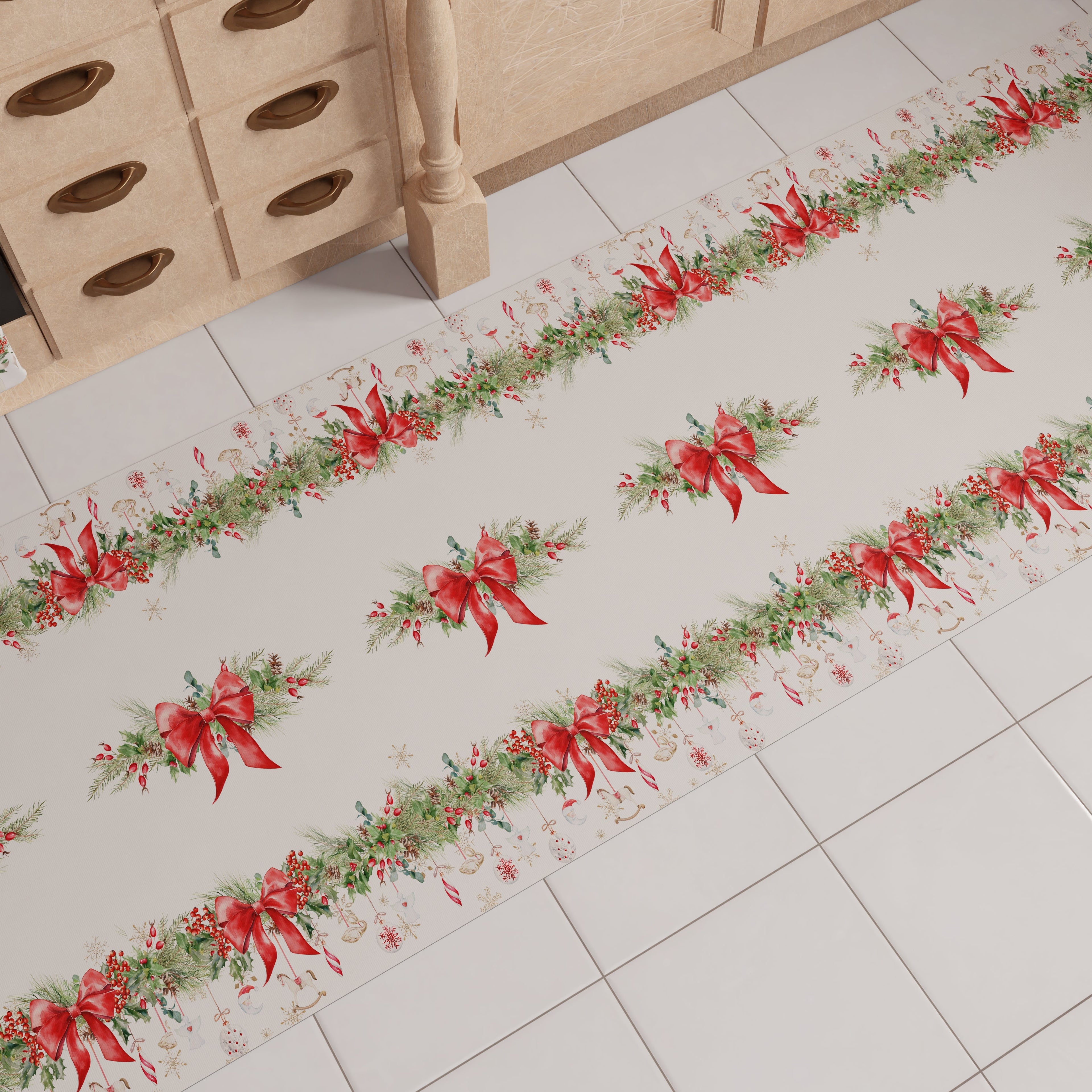 Tappeto Cucina Natalizio Antiscivolo Passatoia Natalizia Cucina lavabile Ghirlanda Natale