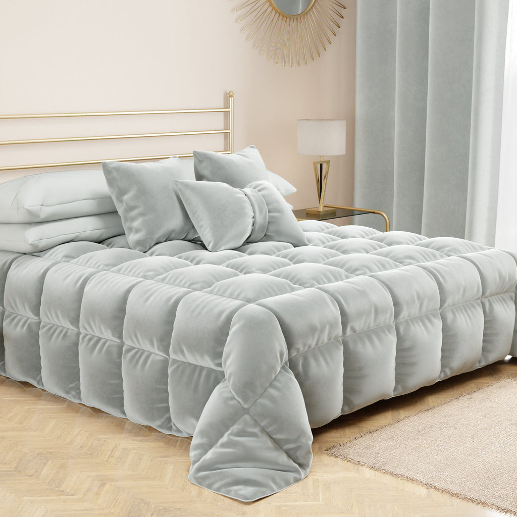 Cuscino Arredo Fiocco in Velluto 40x50 cm, Cuscino divano Grigio Chiaro