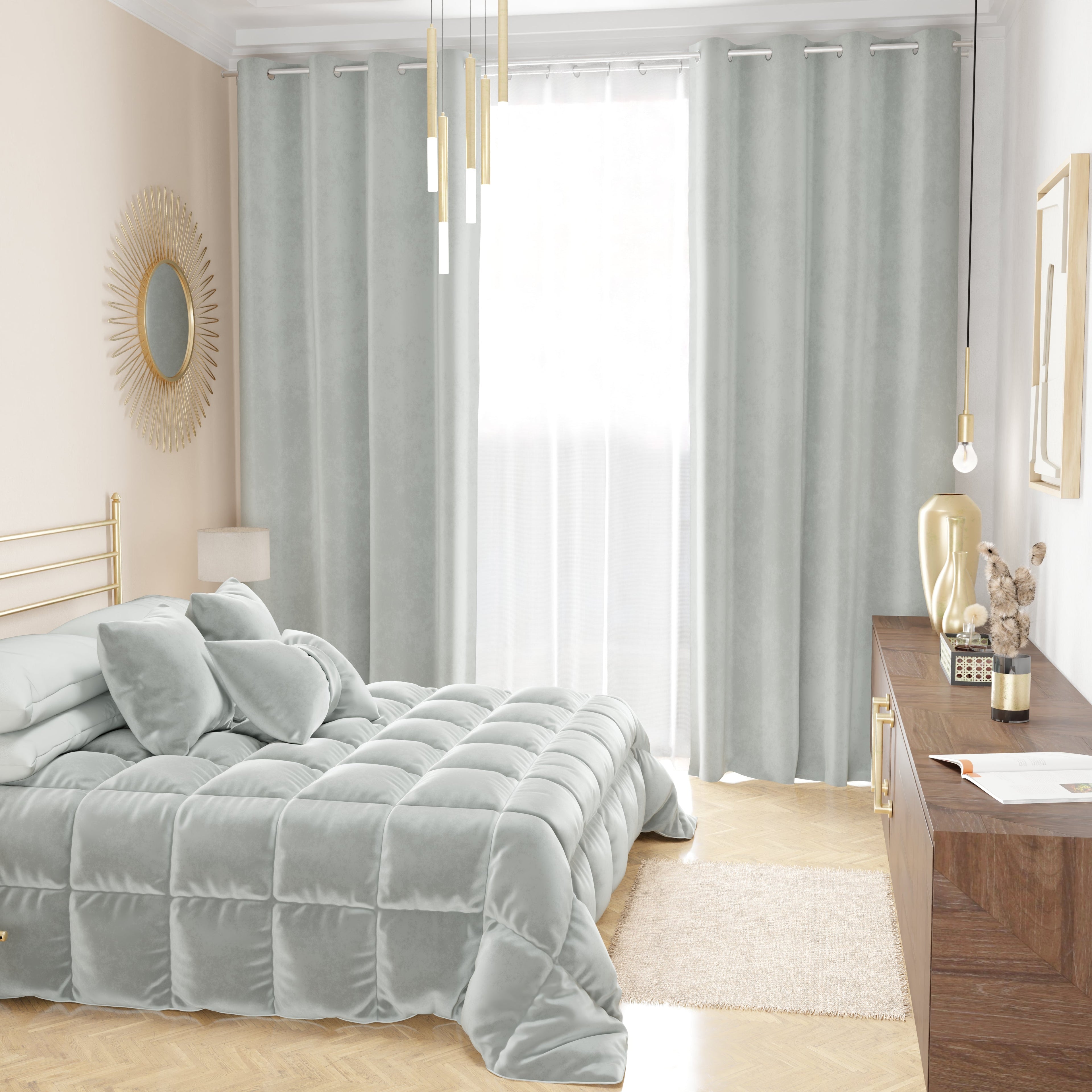 Tenda a Pannello in Velluto per Interni con Anelli, 140x280 cm, Grigio Chiaro