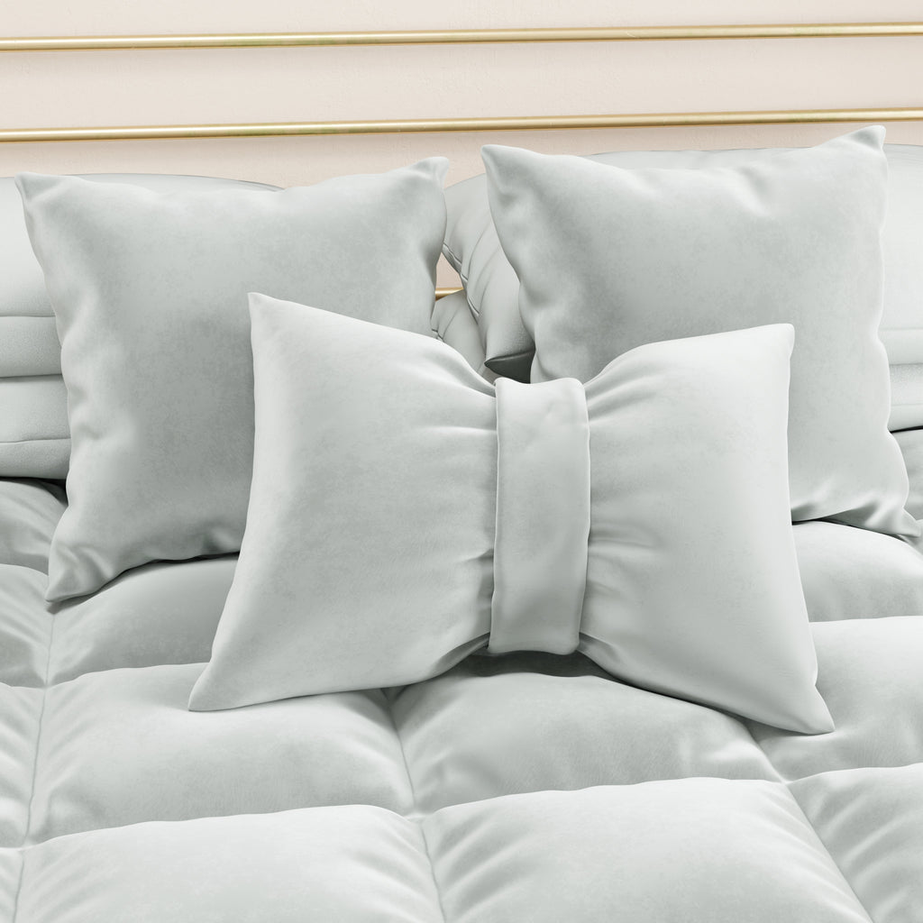Cuscino Arredo Fiocco in Velluto 40x50 cm, Cuscino divano Grigio Chiaro