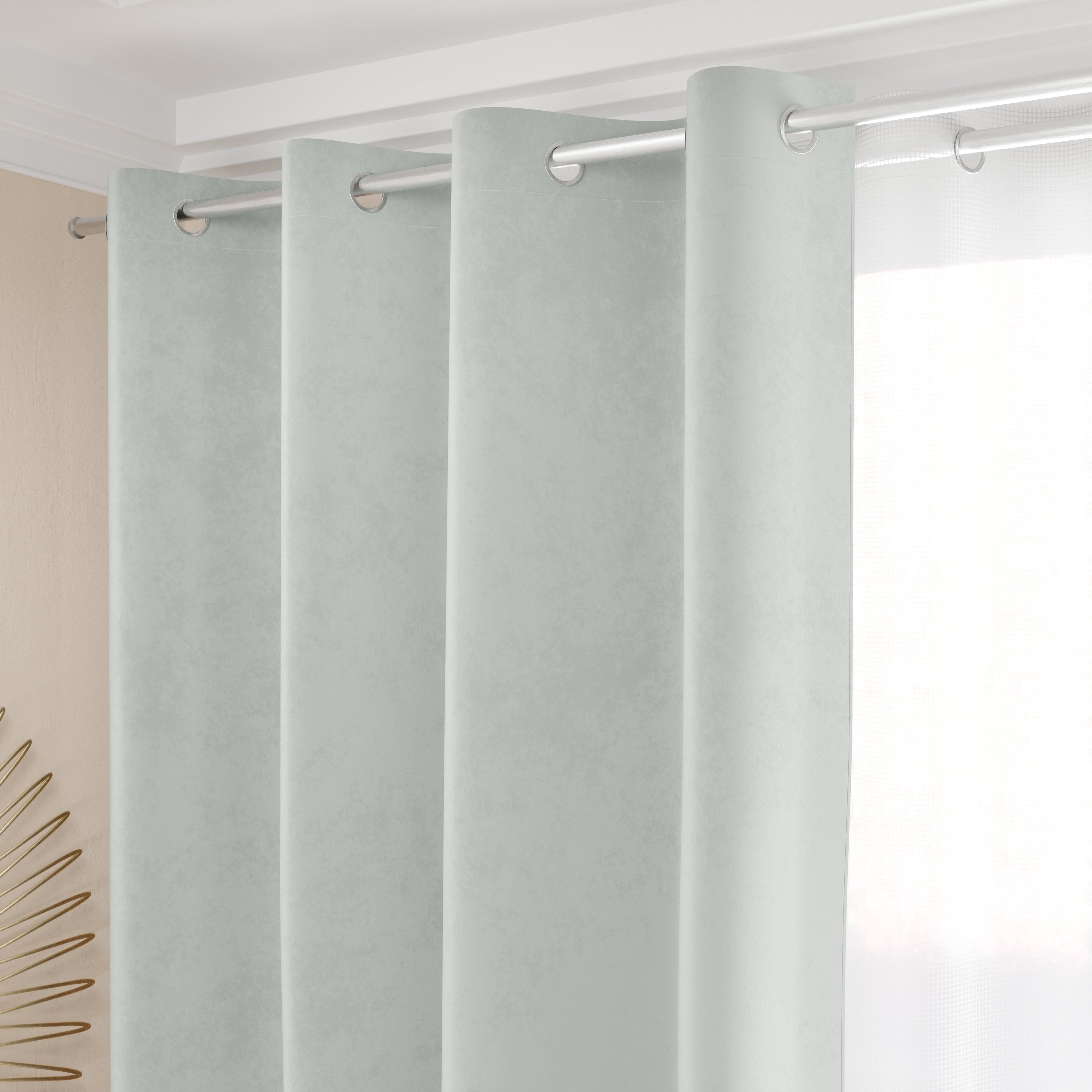 Tenda a Pannello in Velluto per Interni con Anelli, 140x280 cm, Grigio Chiaro