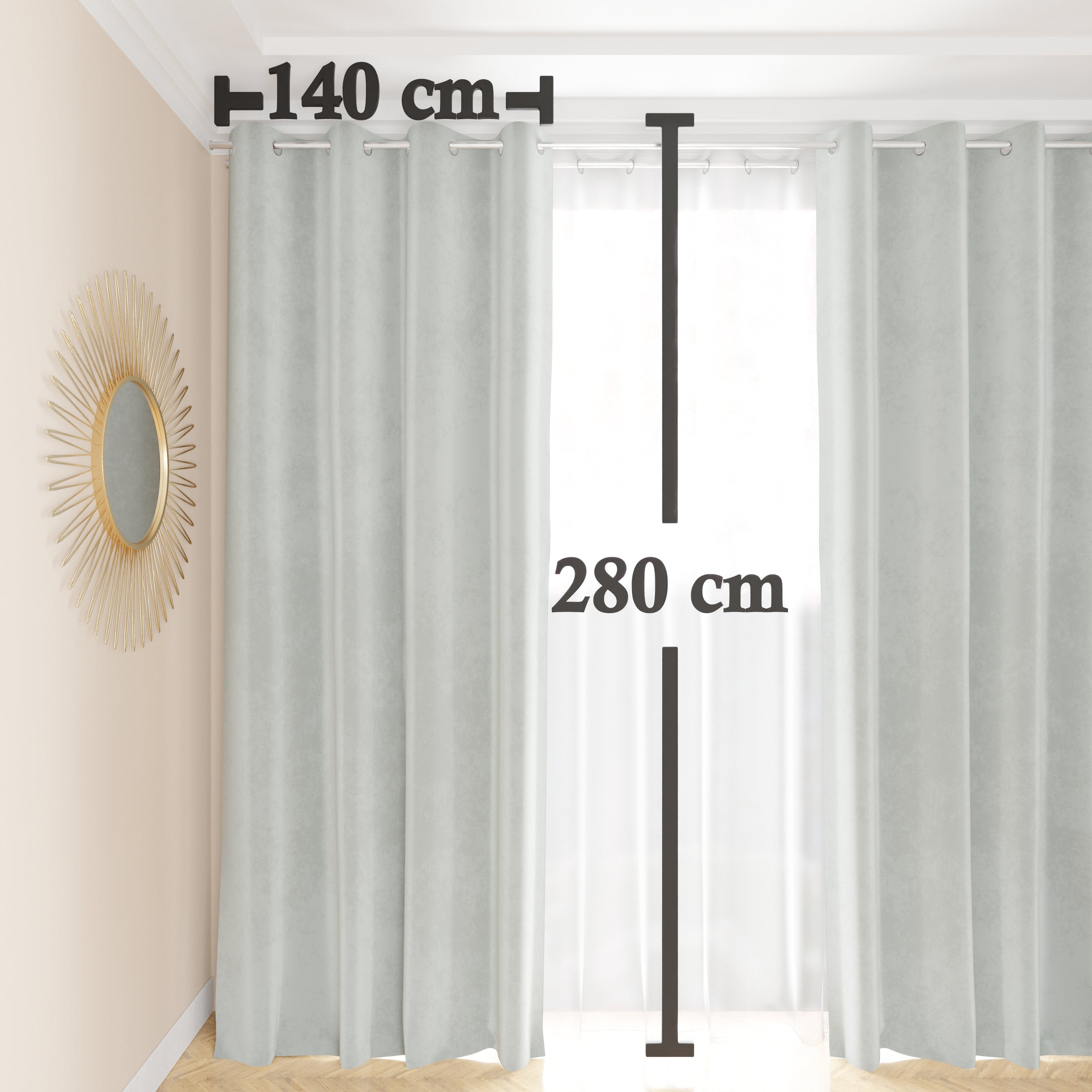 Tenda a Pannello in Velluto per Interni con Anelli, 140x280 cm, Grigio Chiaro