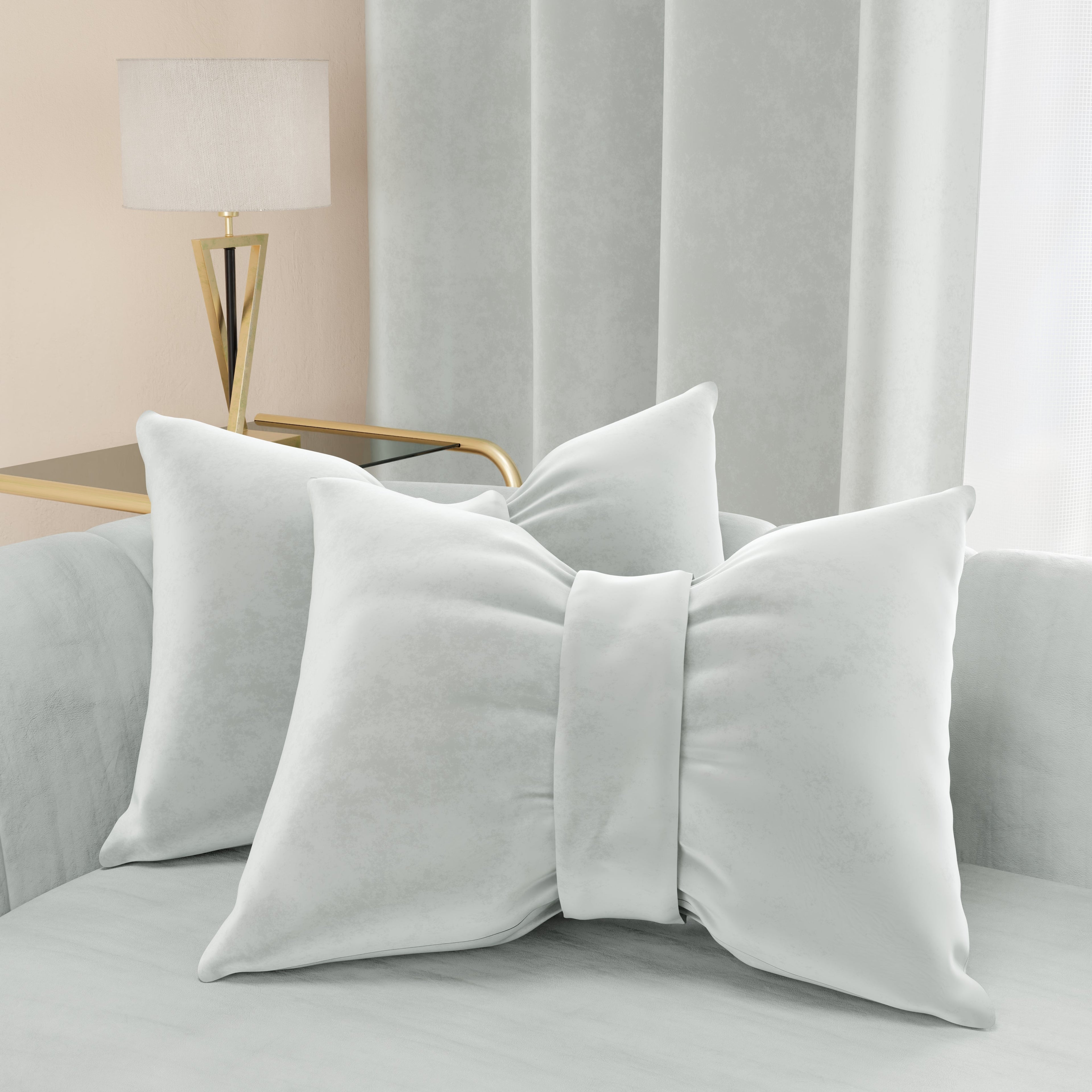 Cuscino Arredo Fiocco in Velluto 40x50 cm, Cuscino divano Grigio Chiaro