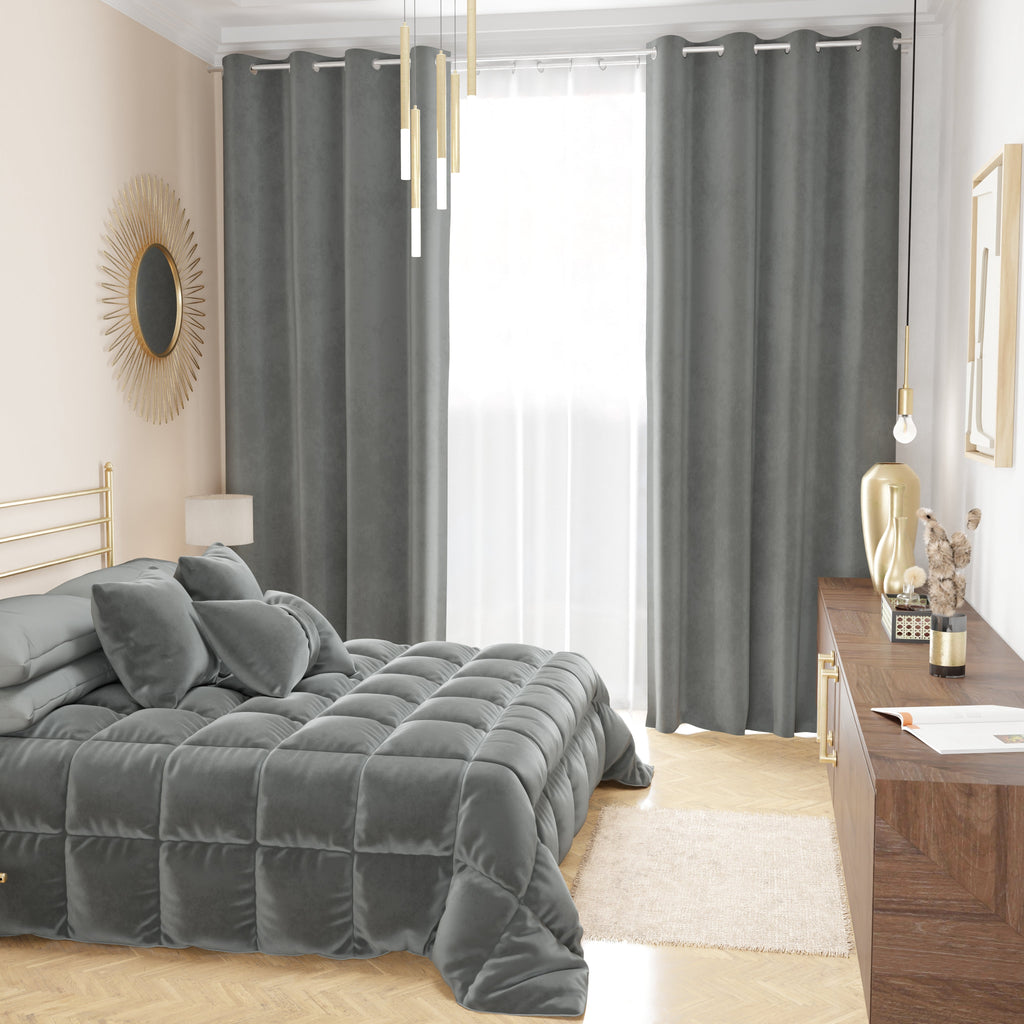 Tenda a Pannello in Velluto per Interni con Anelli, 140x280 cm, Grigio Scuro