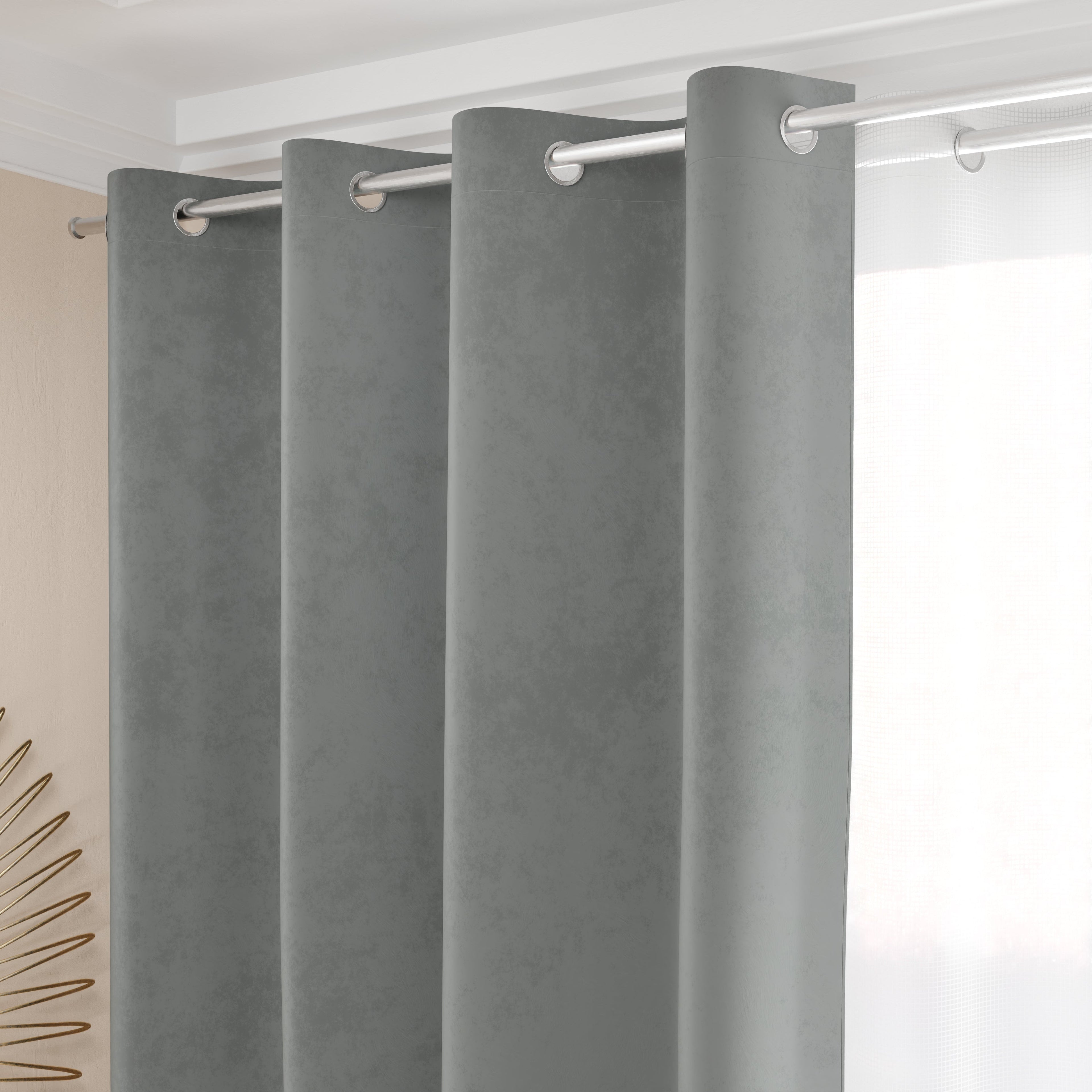 Tenda a Pannello in Velluto per Interni con Anelli, 140x280 cm, Grigio Scuro