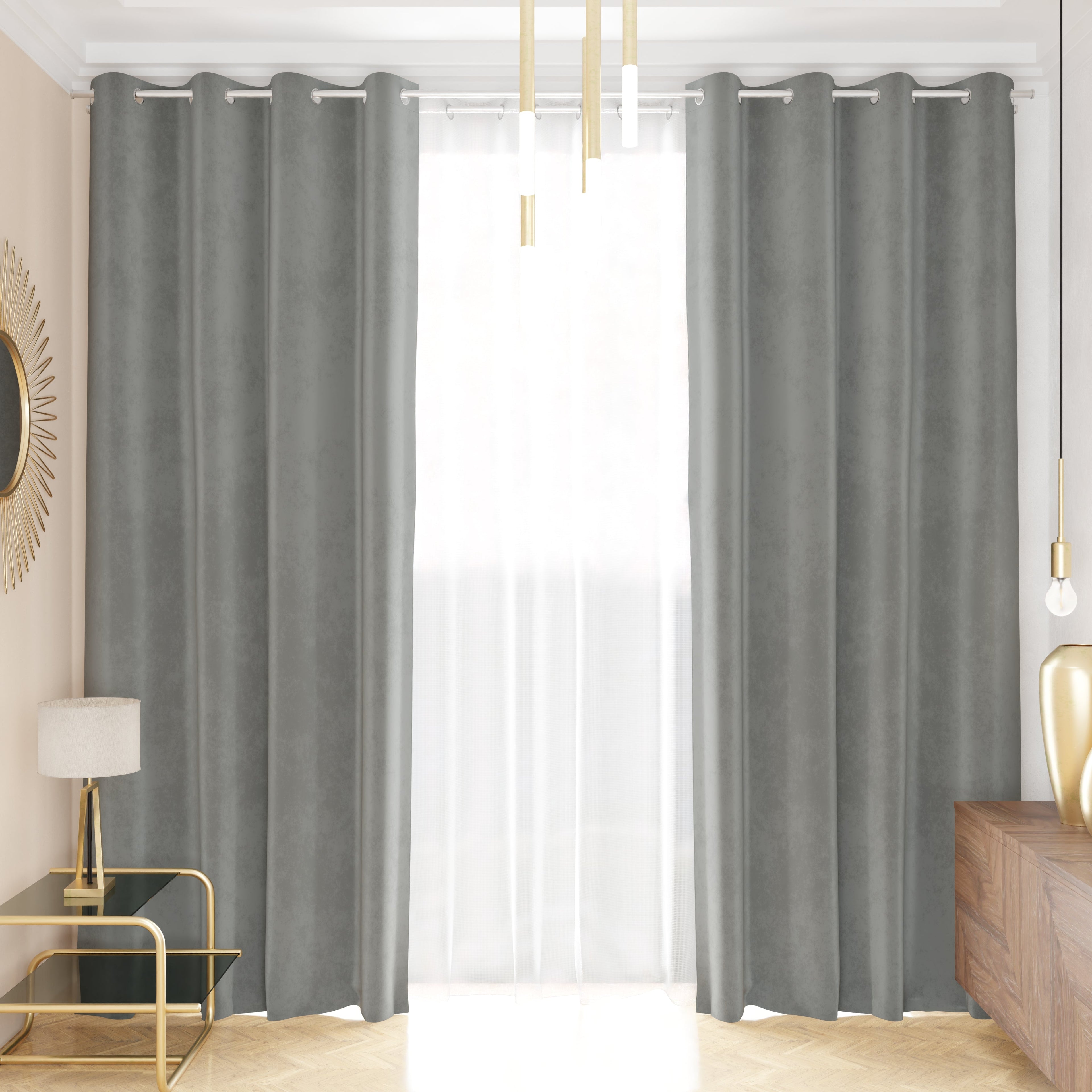 Tenda a Pannello in Velluto per Interni con Anelli, 140x280 cm, Grigio Scuro