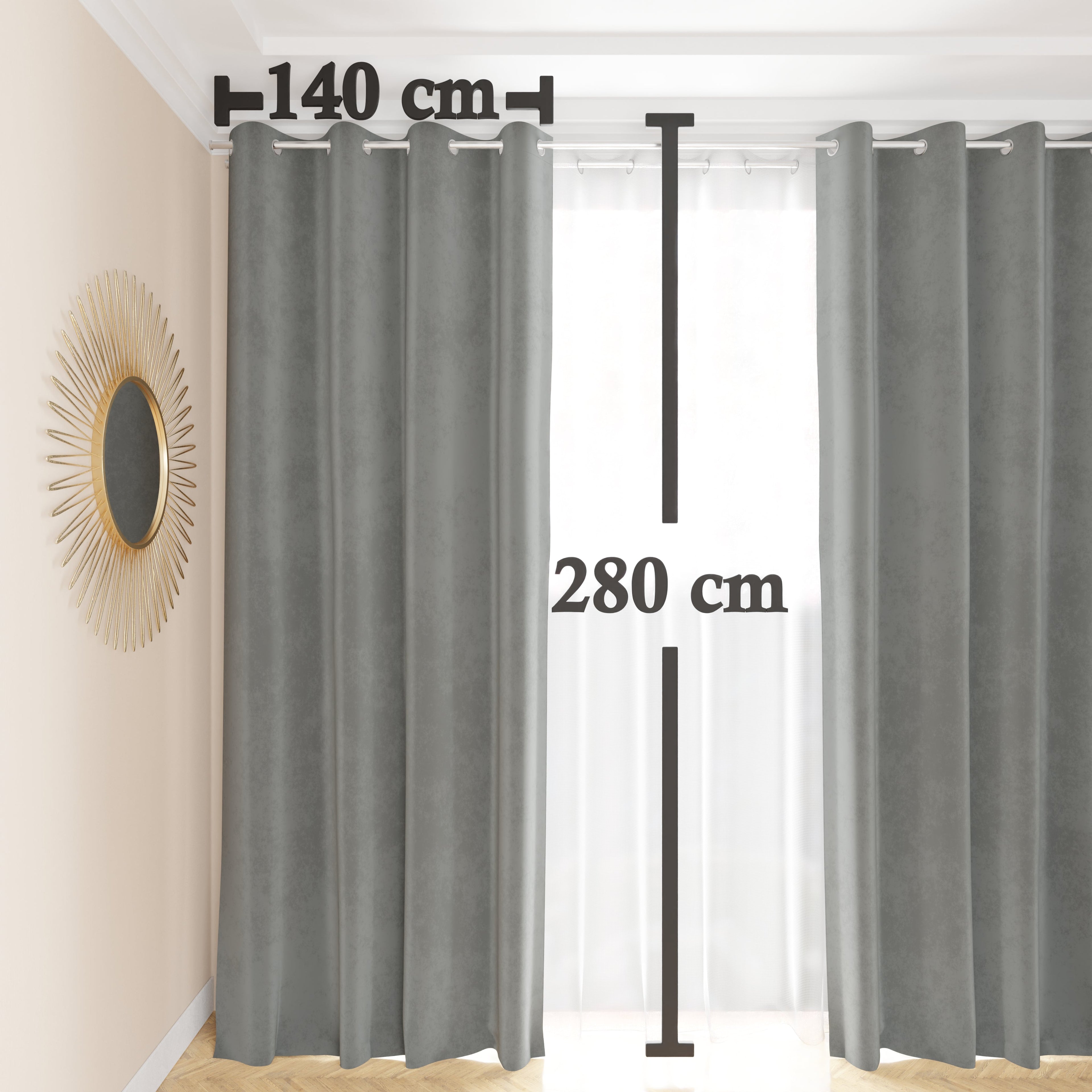Tenda a Pannello in Velluto per Interni con Anelli, 140x280 cm, Grigio Scuro