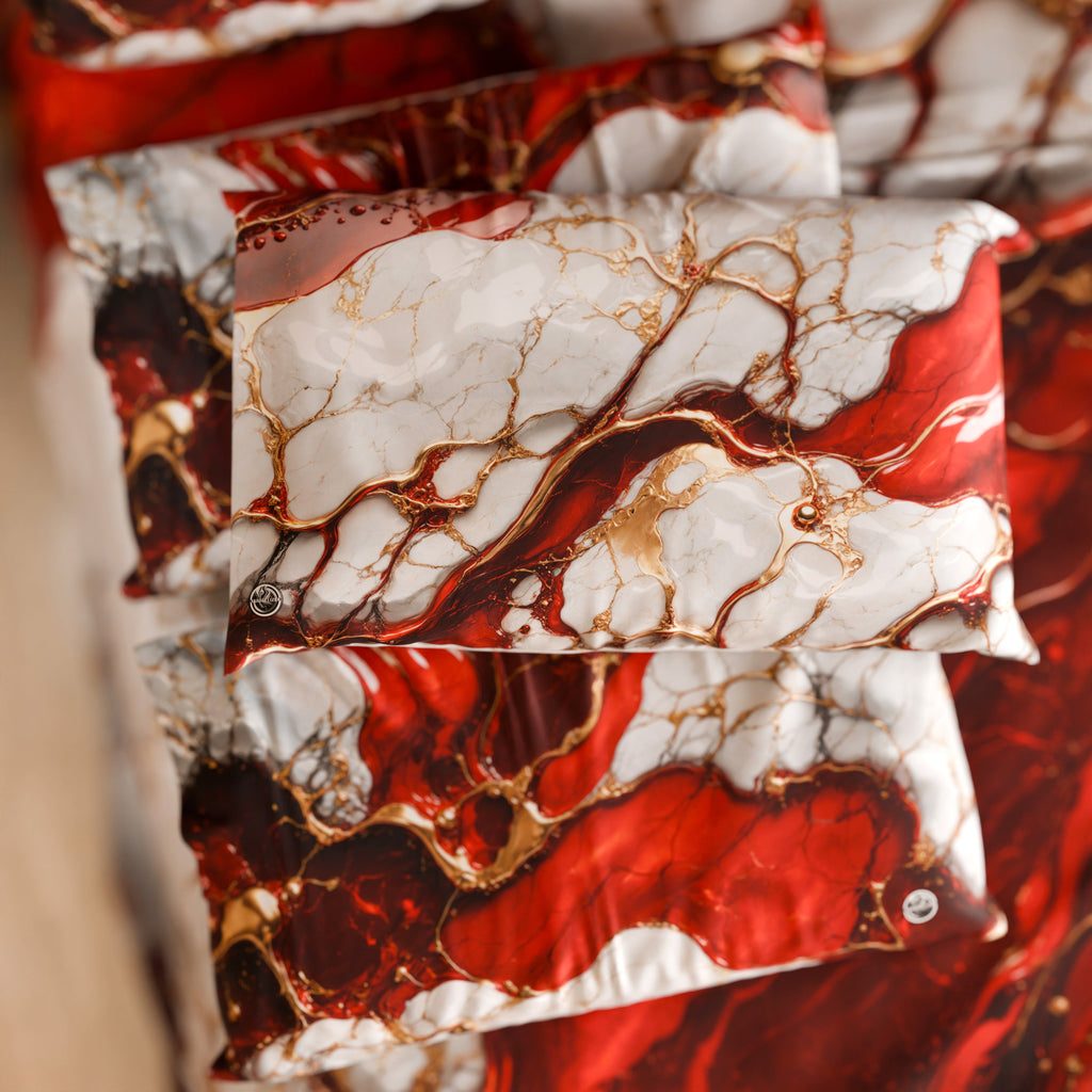Coppia Federe Cuscino Eleganti Effetto Marmo Rosso