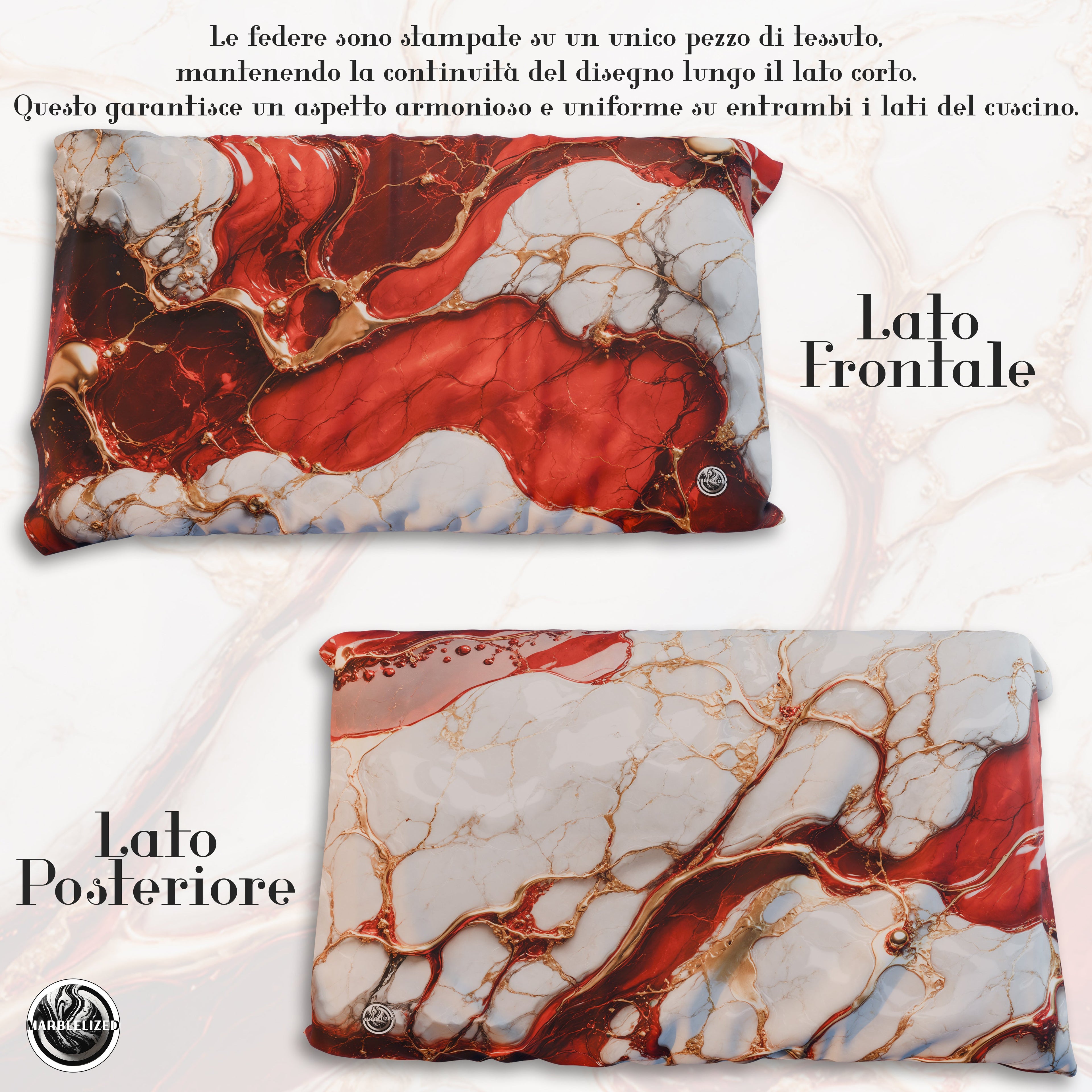 Coppia Federe Cuscino Eleganti Effetto Marmo Rosso