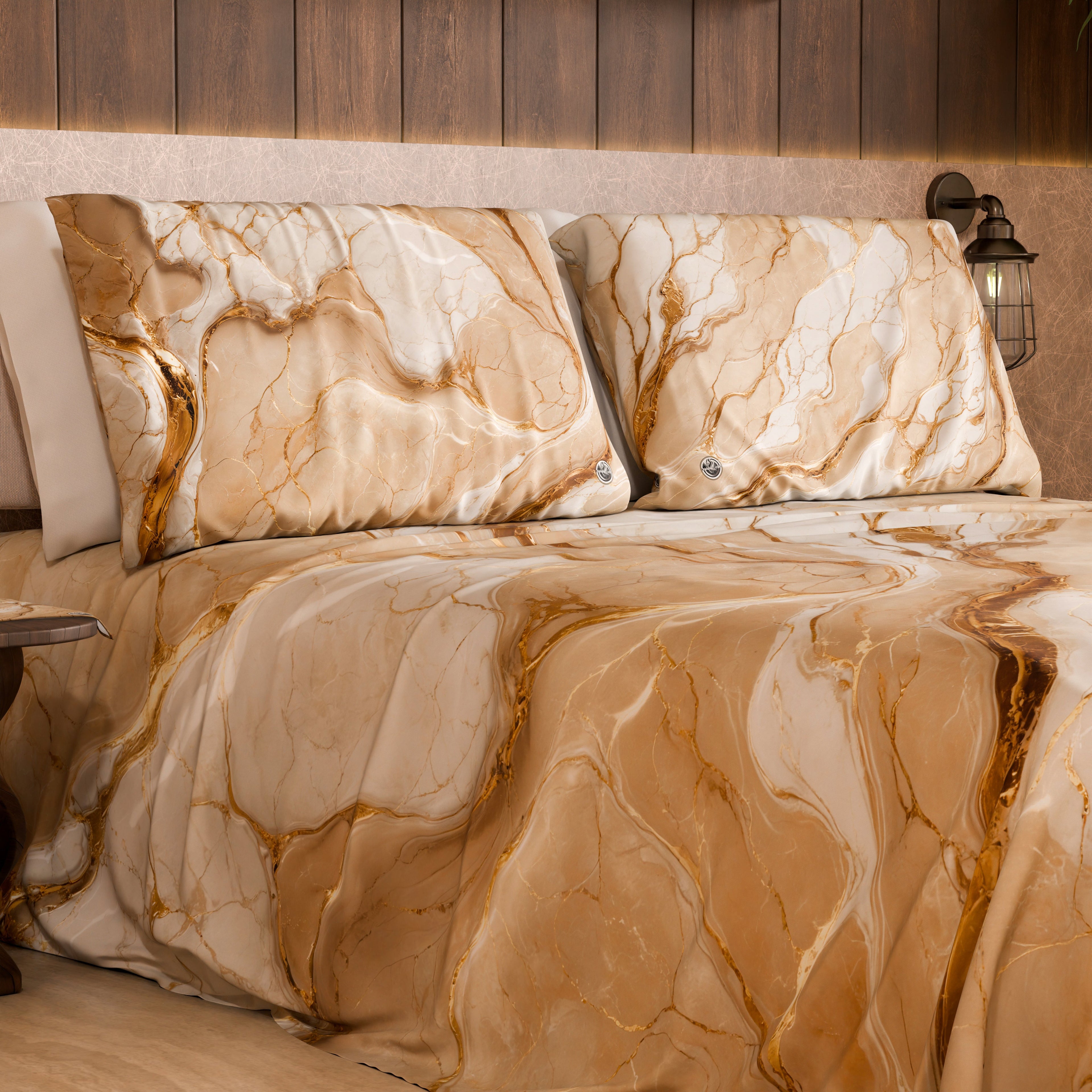 Coppia Federe Cuscino Eleganti Effetto Marmo Beige