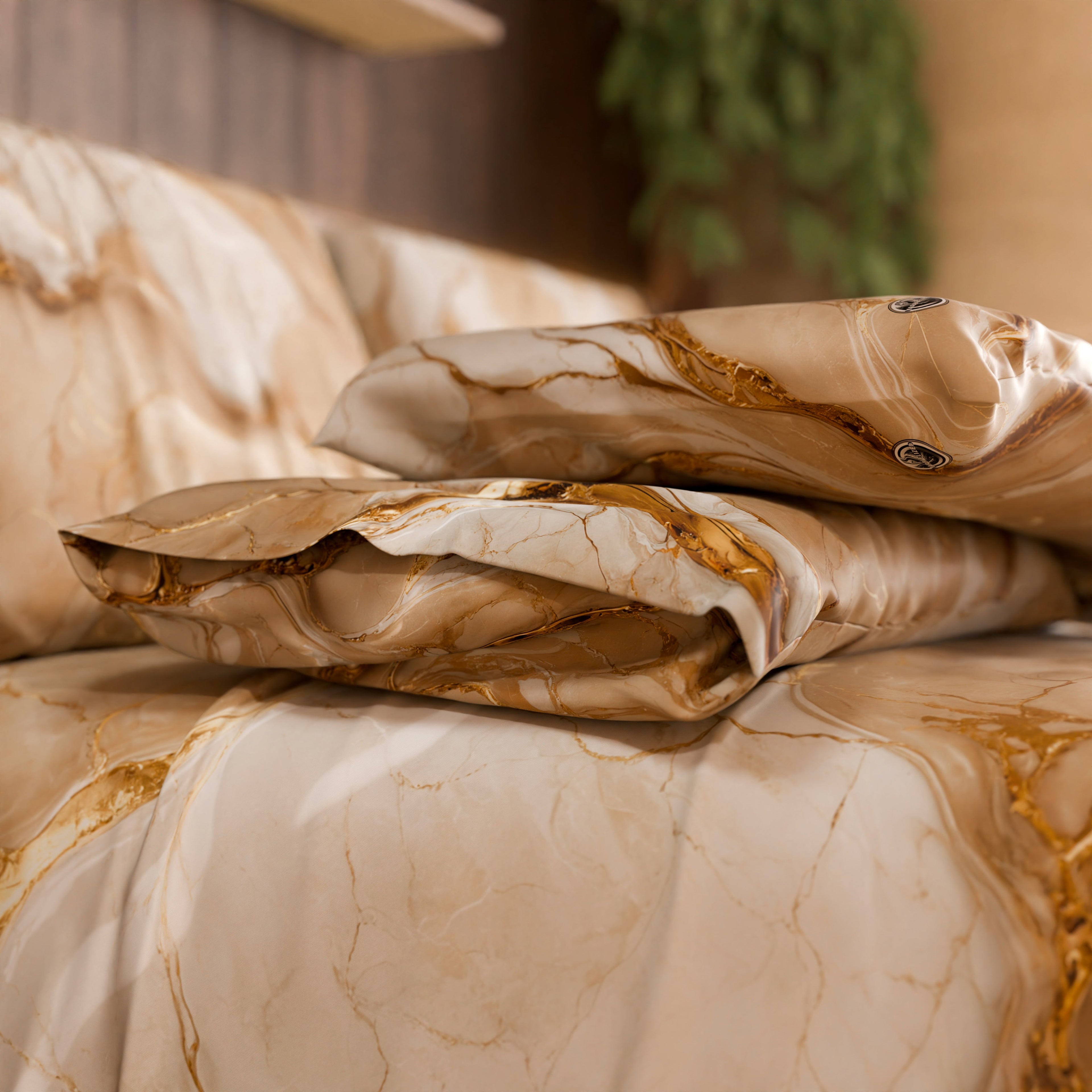Coppia Federe Cuscino Eleganti Effetto Marmo Beige