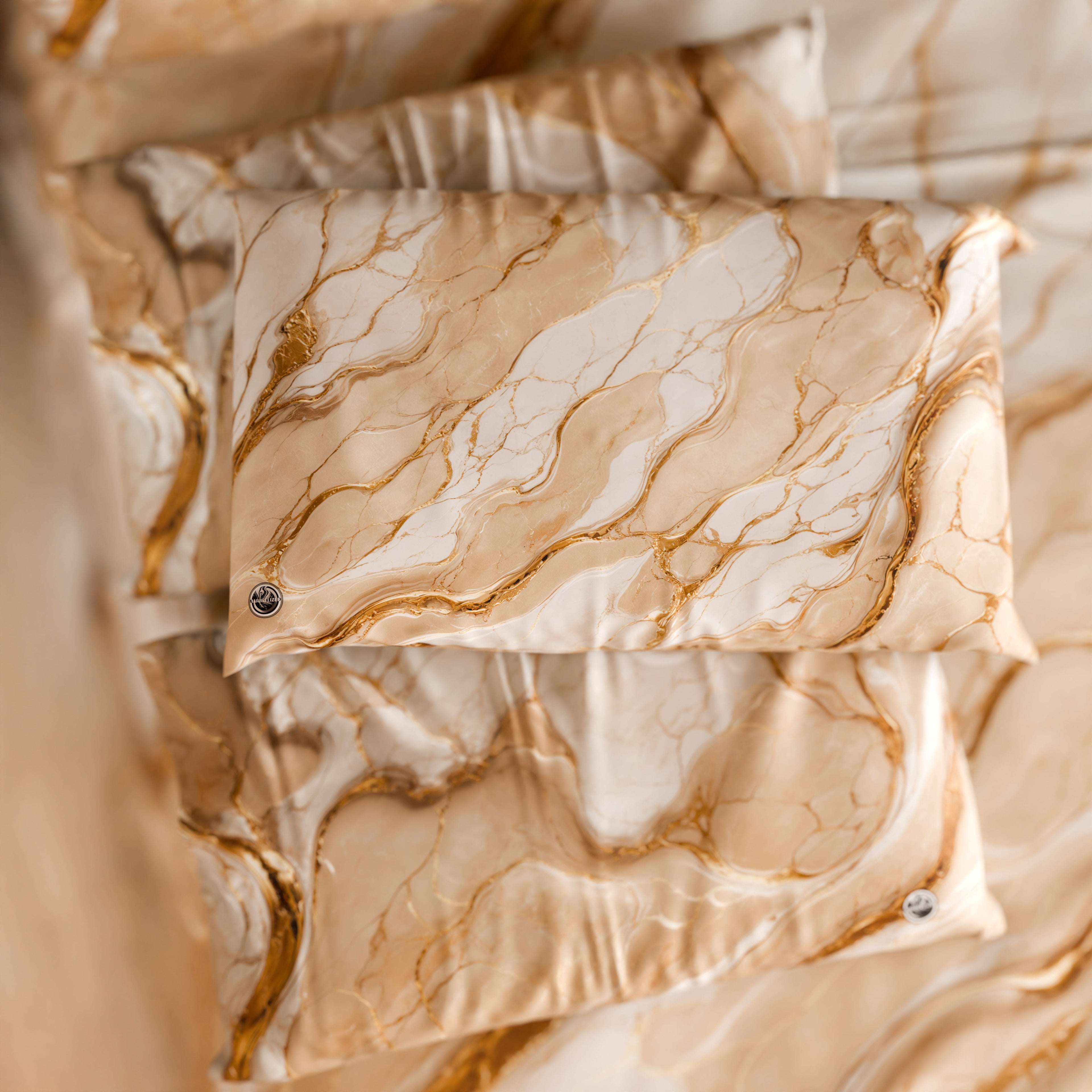 Coppia Federe Cuscino Eleganti Effetto Marmo Beige