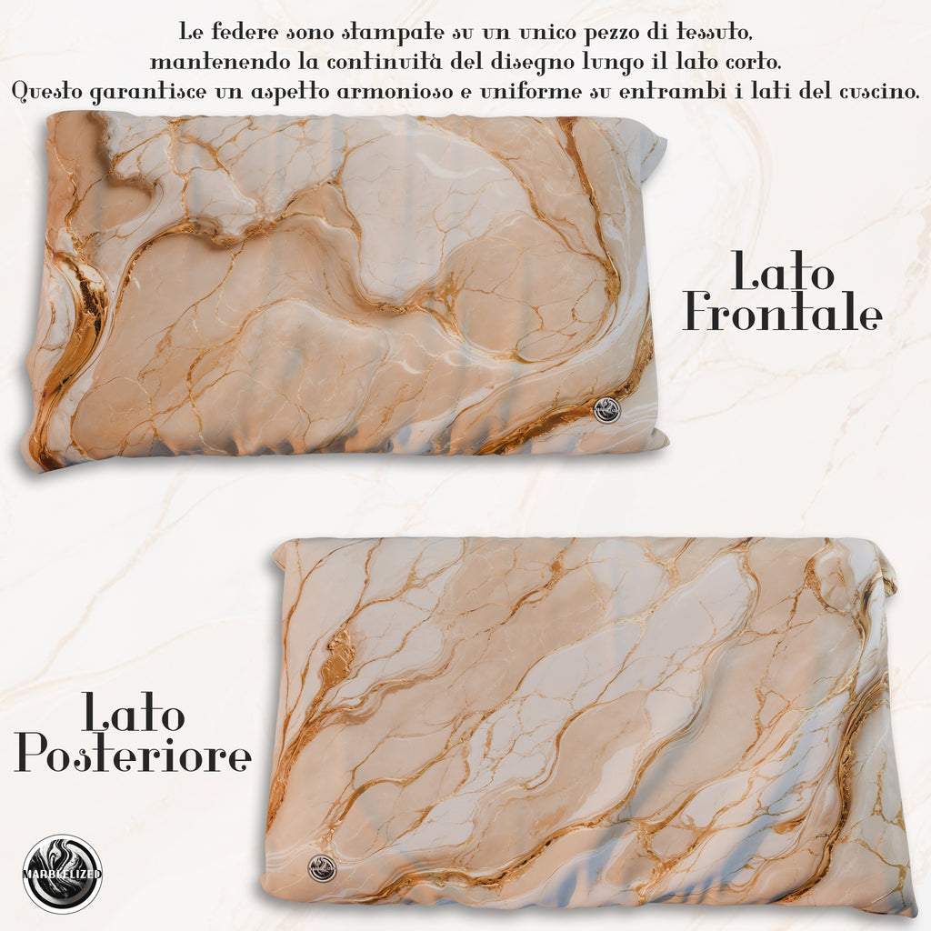 Coppia Federe Cuscino Eleganti Effetto Marmo Beige