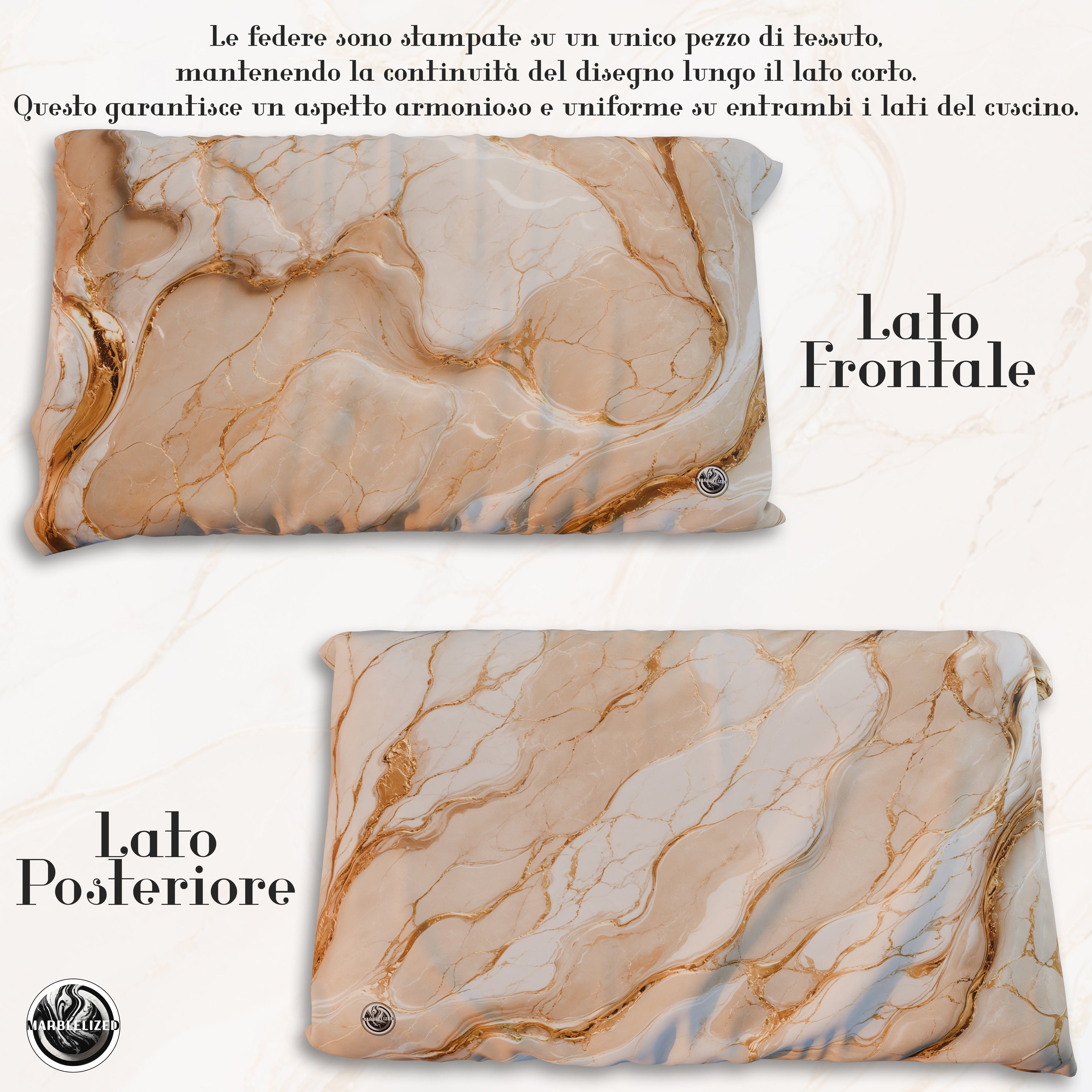 Coppia Federe Cuscino Eleganti Effetto Marmo Beige