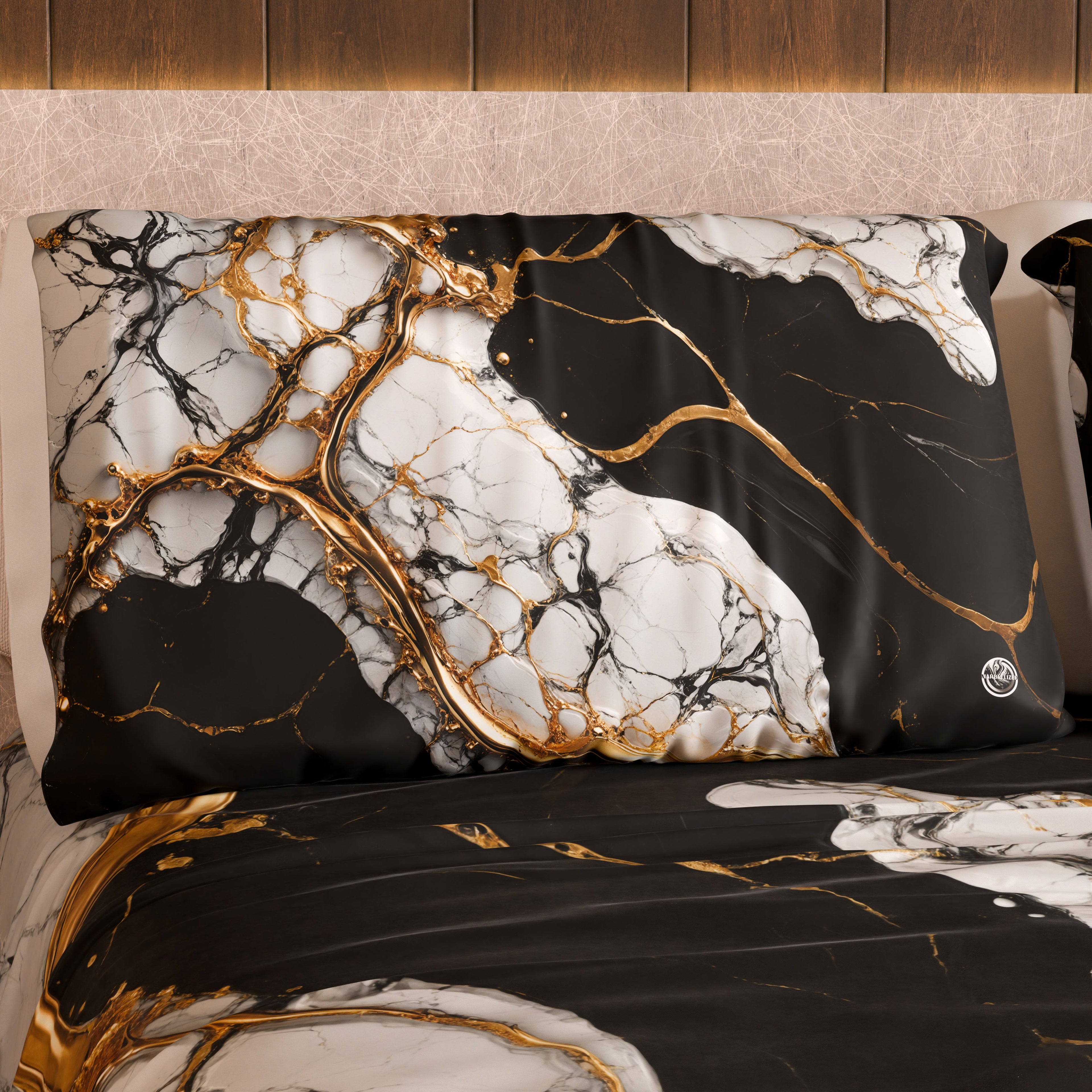 Coppia Federe Cuscino Eleganti Effetto Marmo Nero Bianco