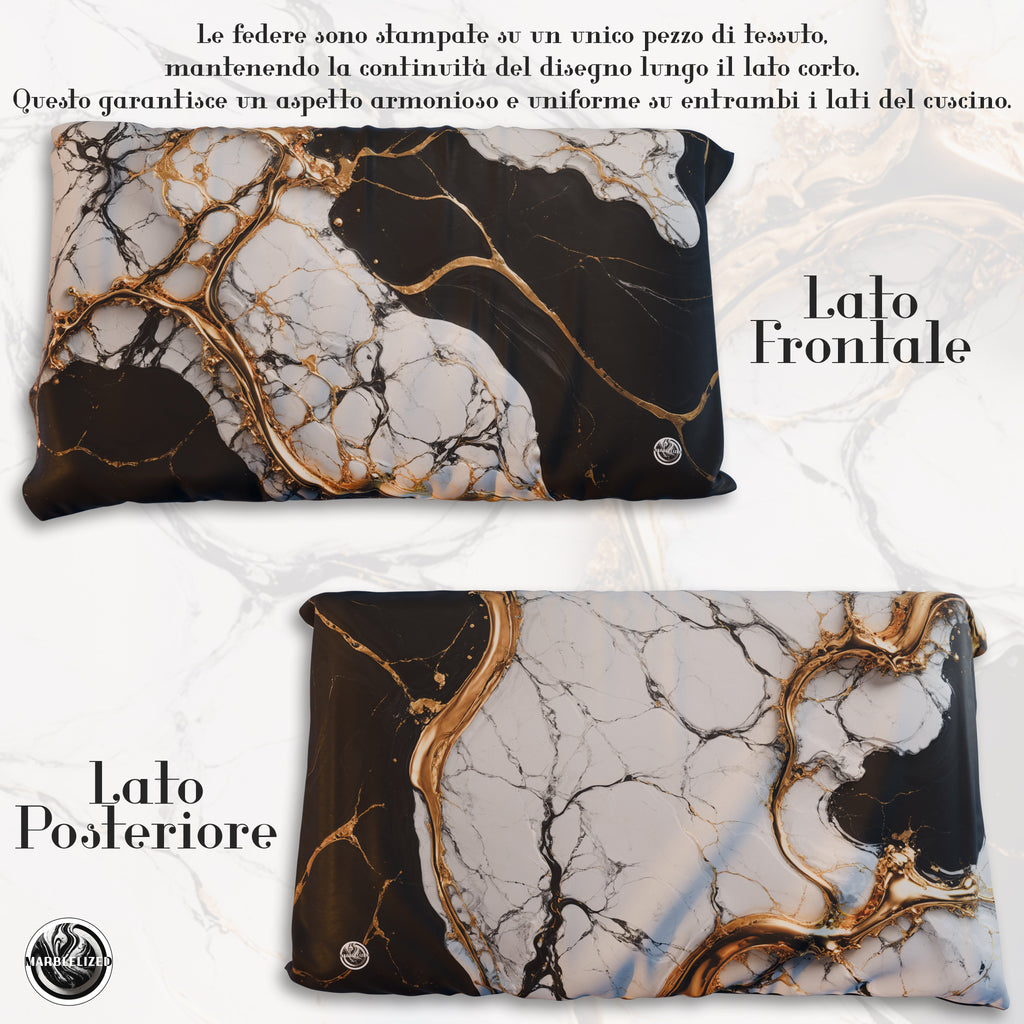 Coppia Federe Cuscino Eleganti Effetto Marmo Nero Bianco