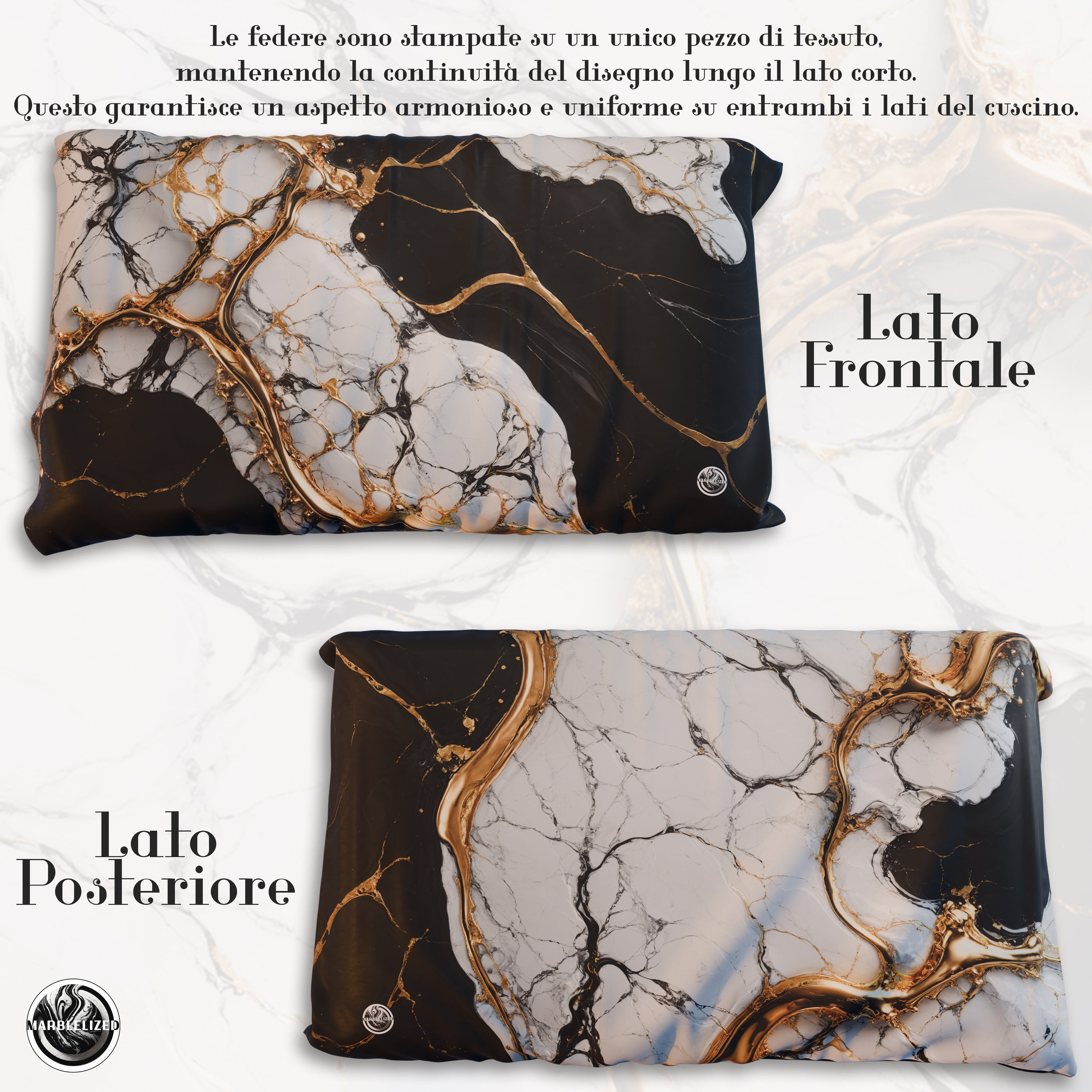 Coppia Federe Cuscino Eleganti Effetto Marmo Nero Bianco