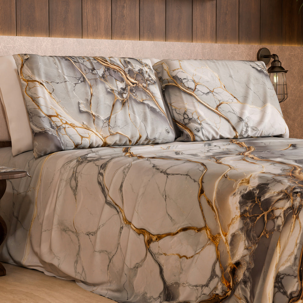Coppia Federe Cuscino Eleganti Effetto Marmo Grigio Chiaro