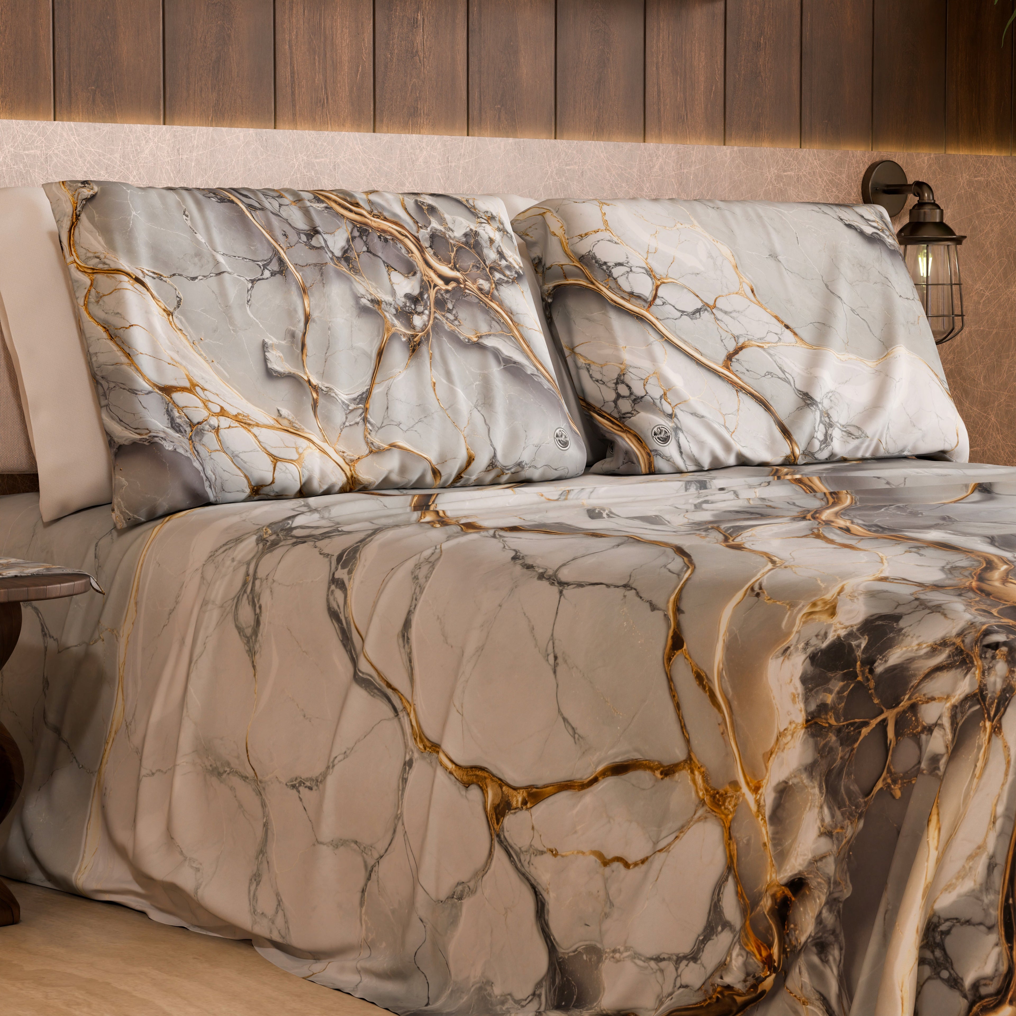 Coppia Federe Cuscino Eleganti Effetto Marmo Grigio Chiaro