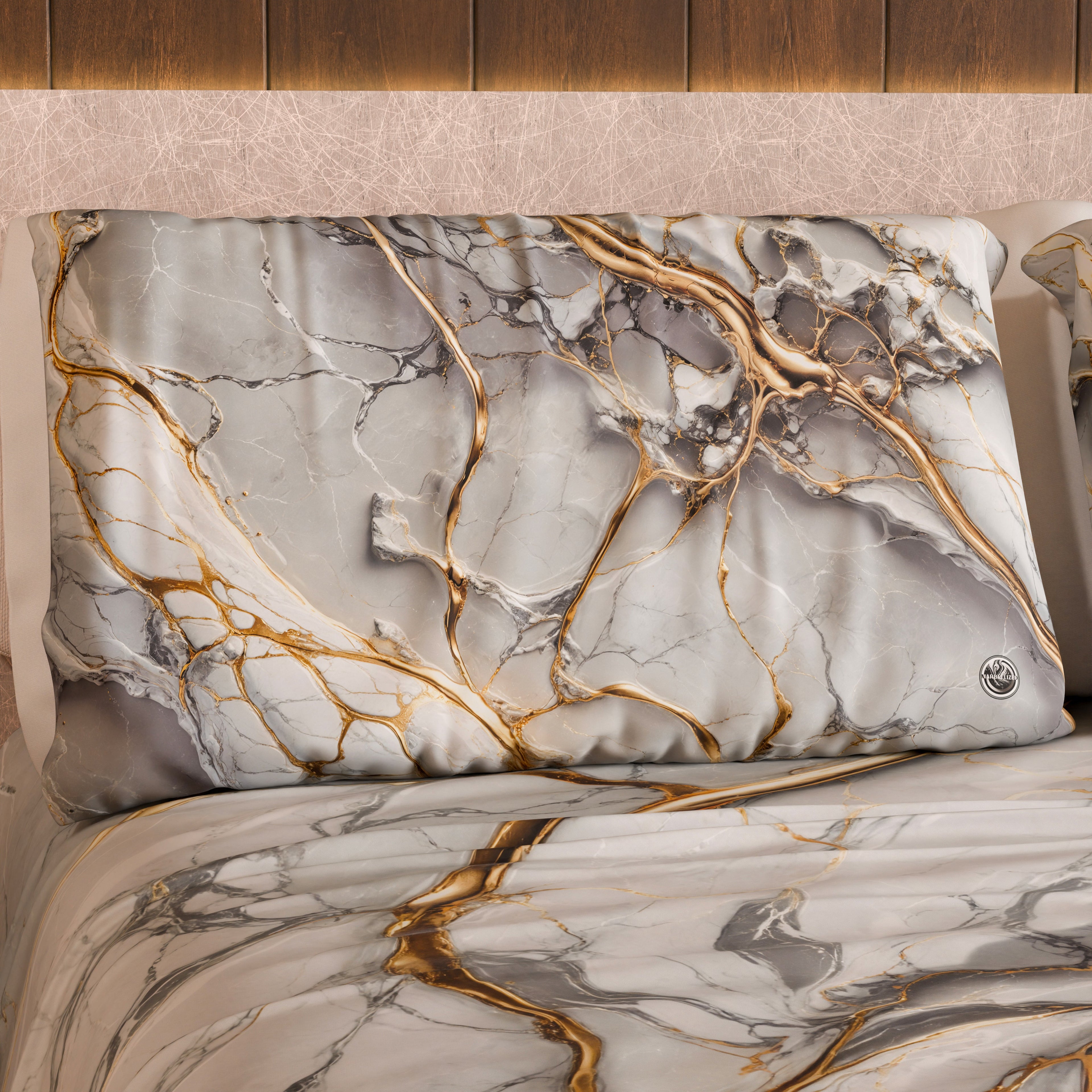 Coppia Federe Cuscino Eleganti Effetto Marmo Grigio Chiaro