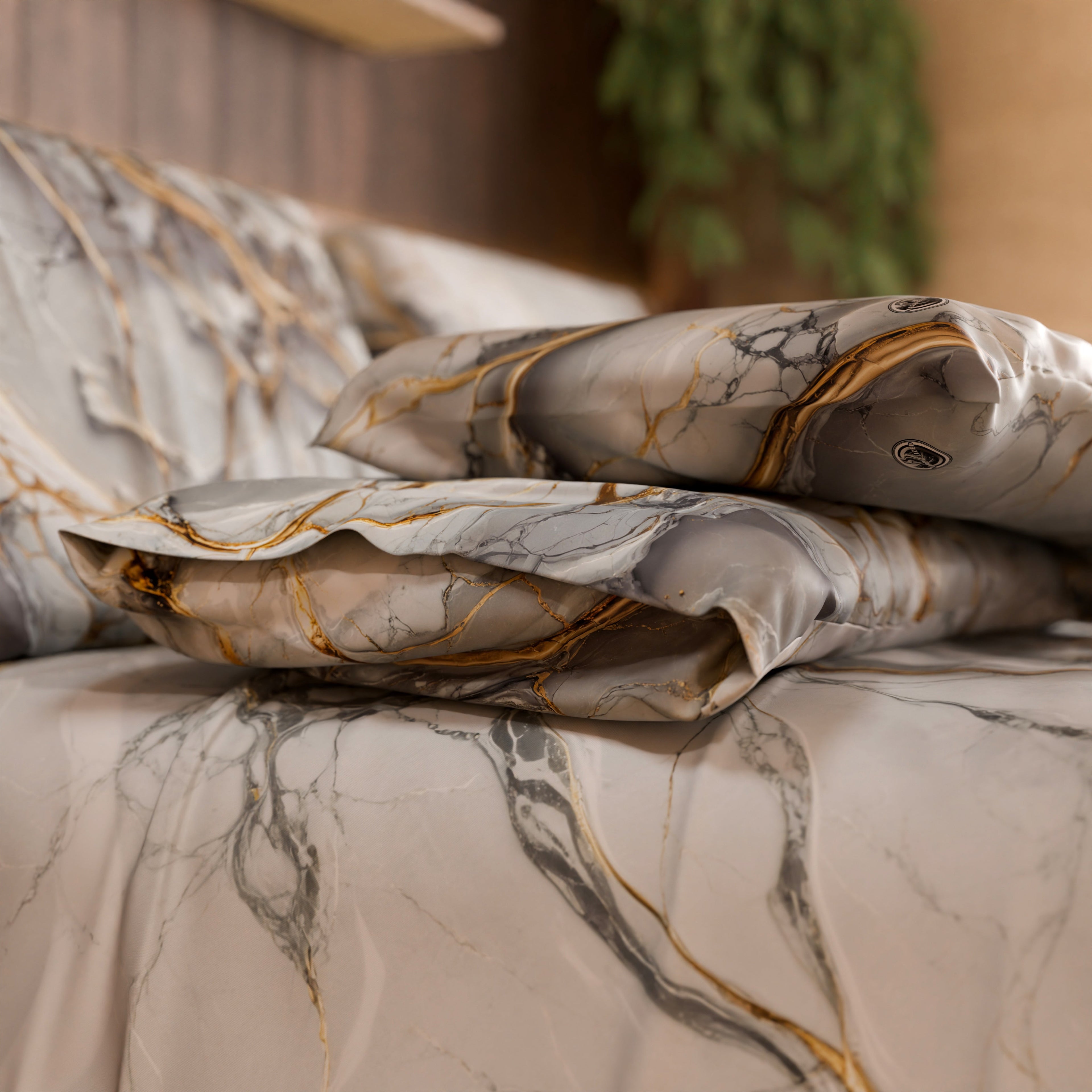 Coppia Federe Cuscino Eleganti Effetto Marmo Grigio Chiaro