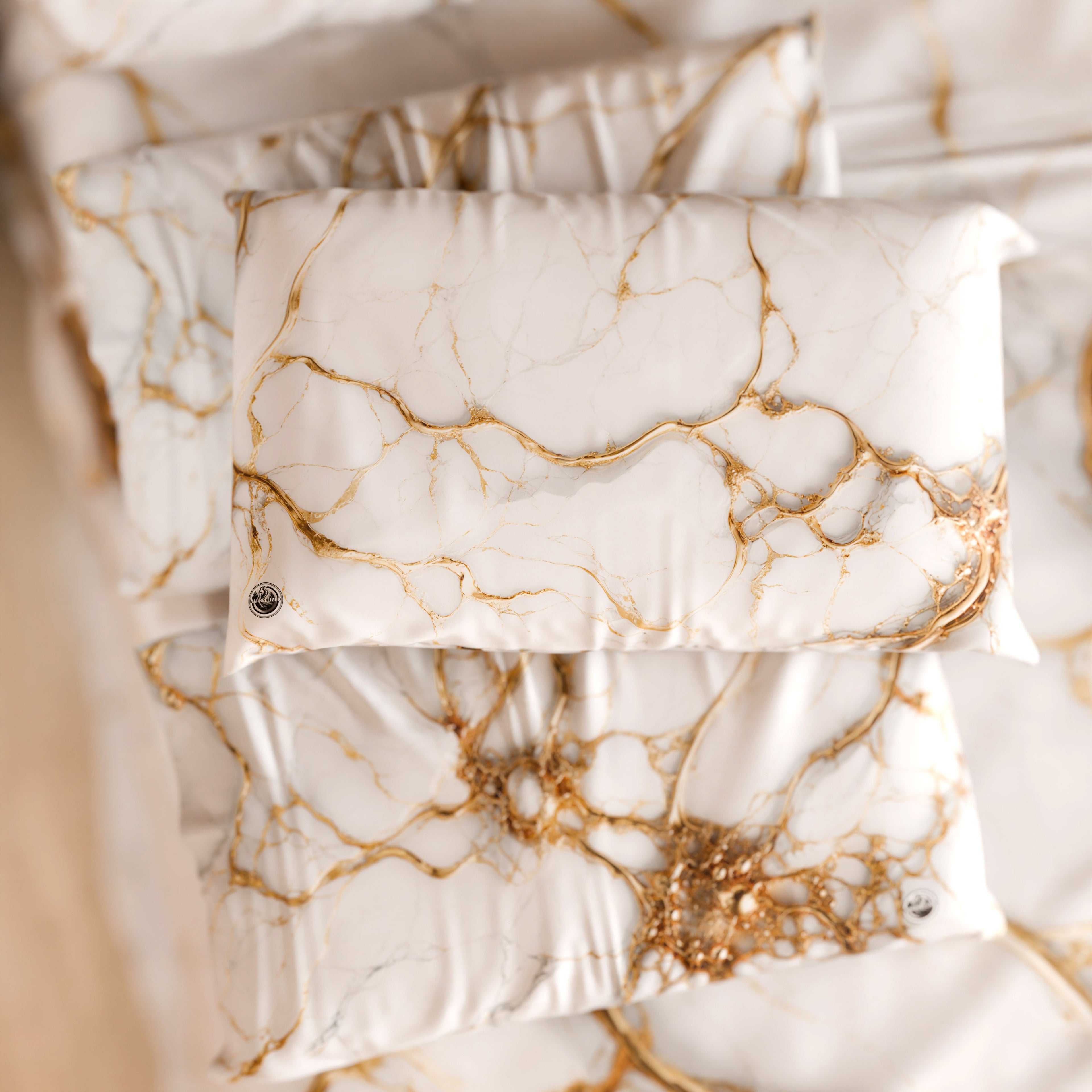 Coppia Federe Cuscino Eleganti Effetto Marmo Bianco