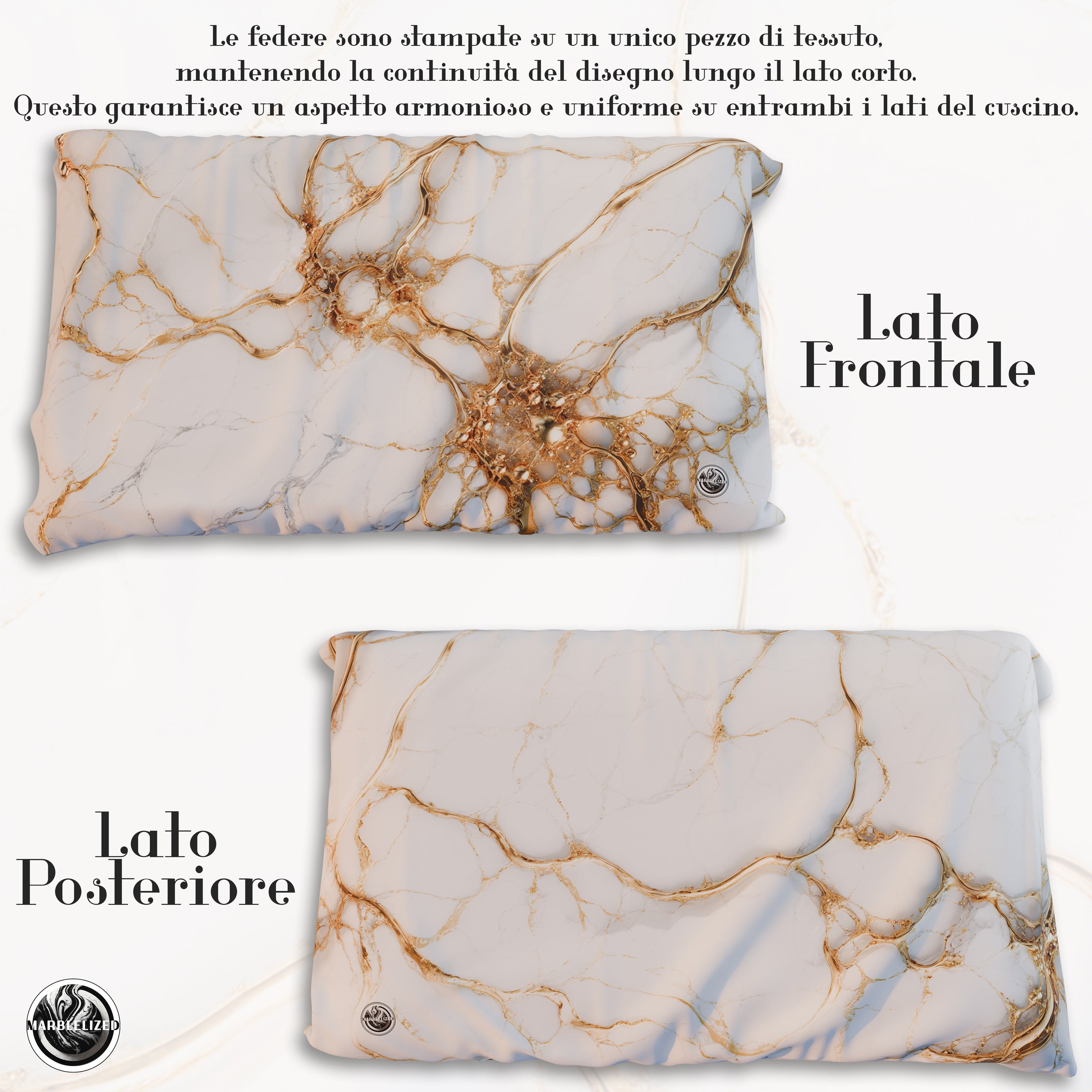 Coppia Federe Cuscino Eleganti Effetto Marmo Bianco