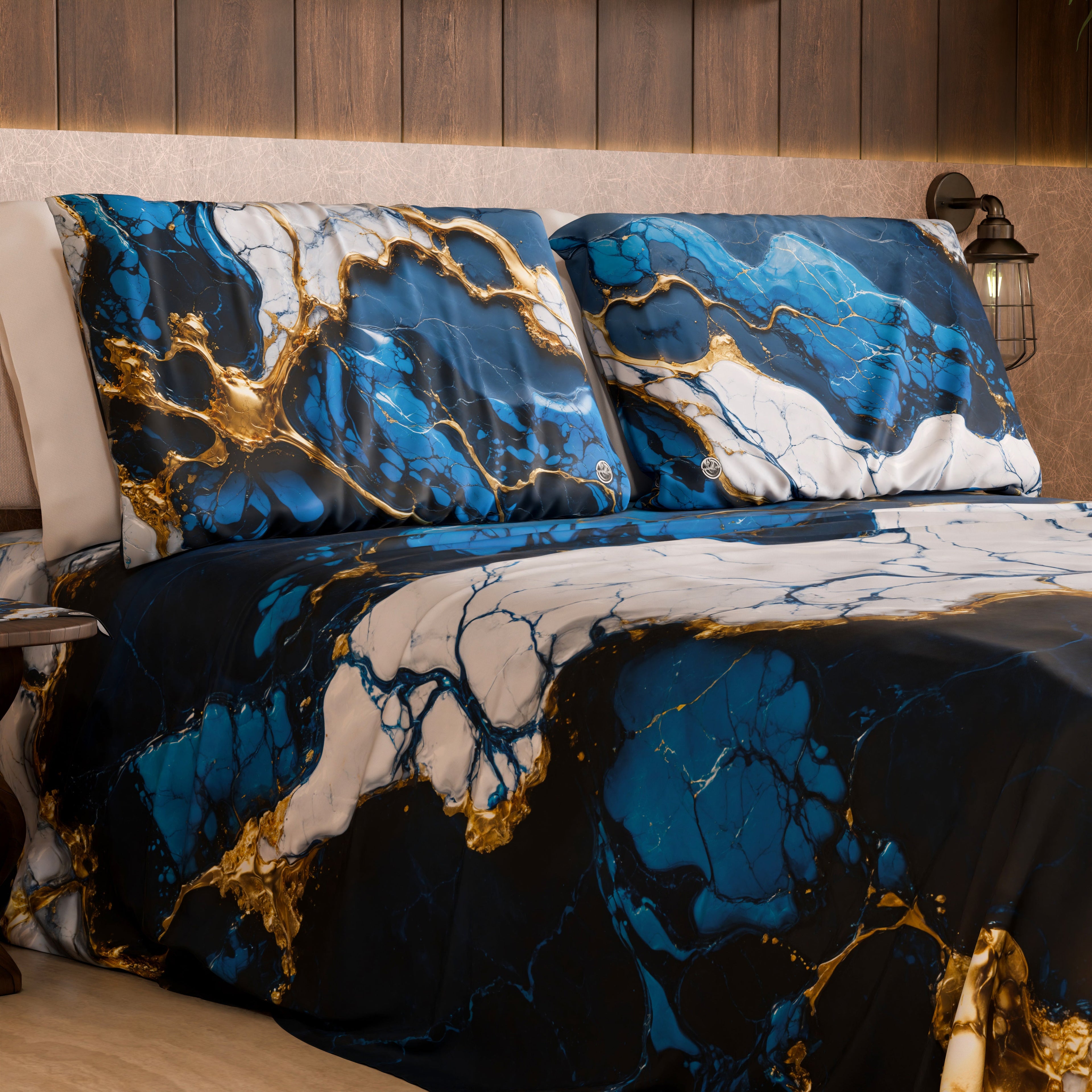 Coppia Federe Cuscino Eleganti Effetto Marmo Blu Notte