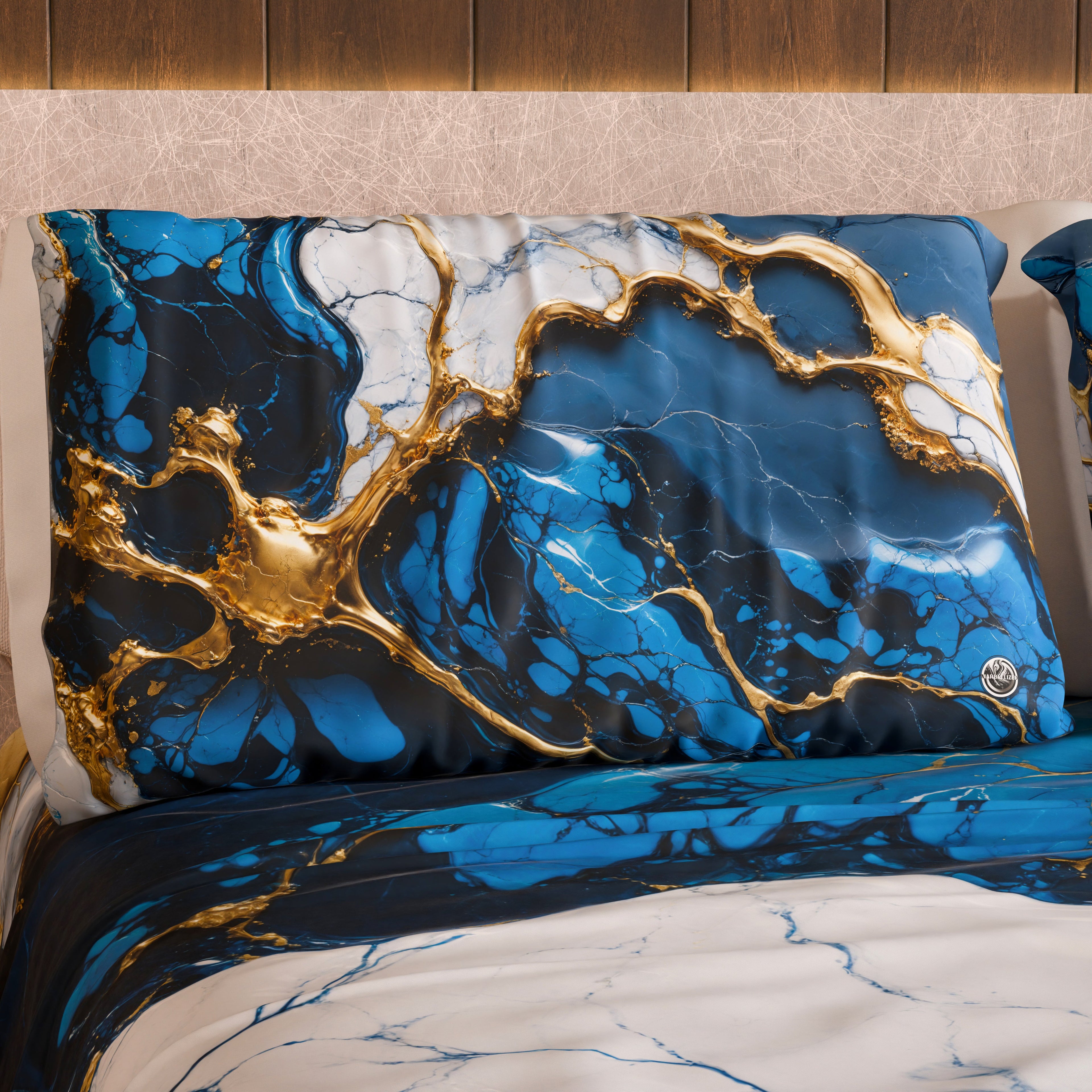Coppia Federe Cuscino Eleganti Effetto Marmo Blu Notte