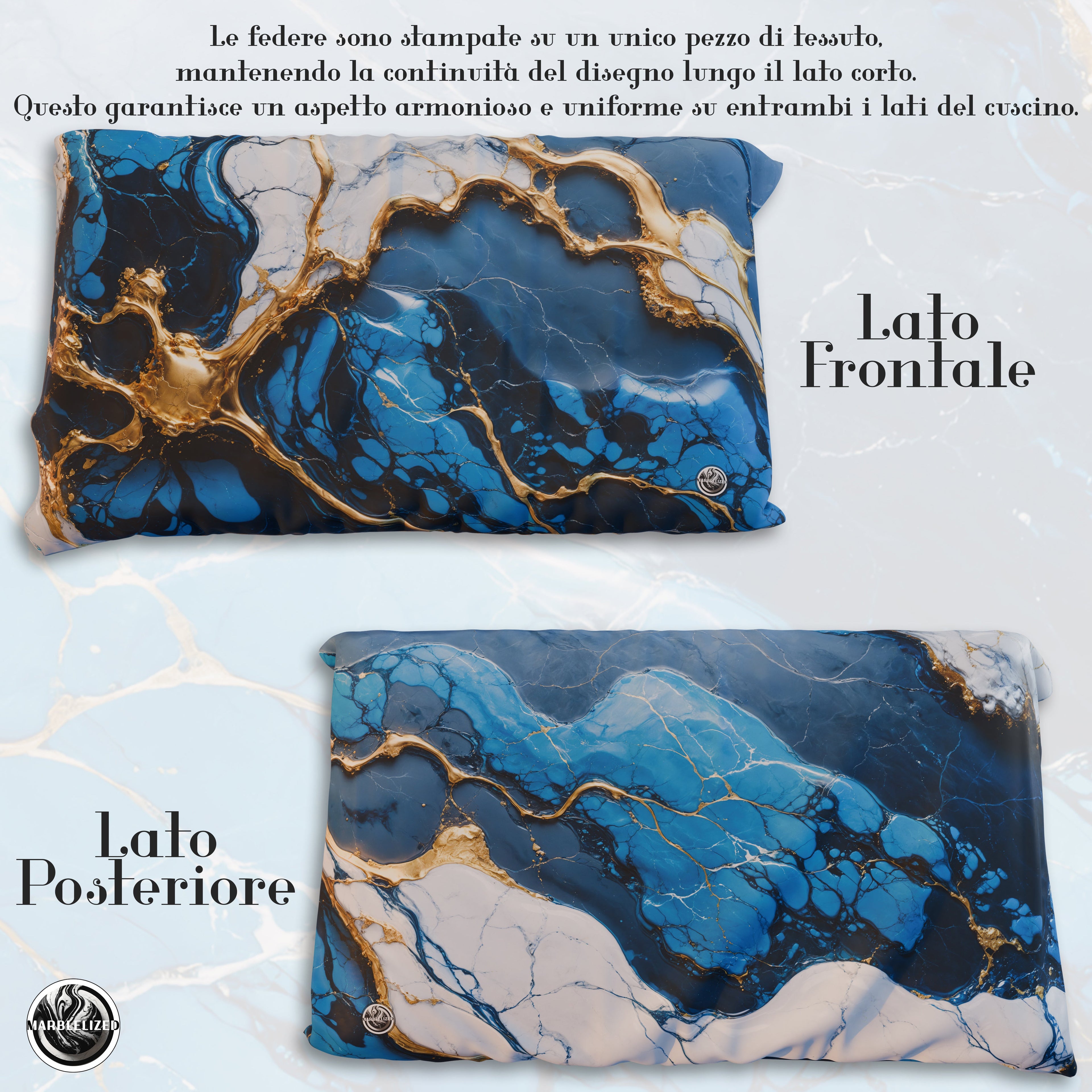 Coppia Federe Cuscino Eleganti Effetto Marmo Blu Notte