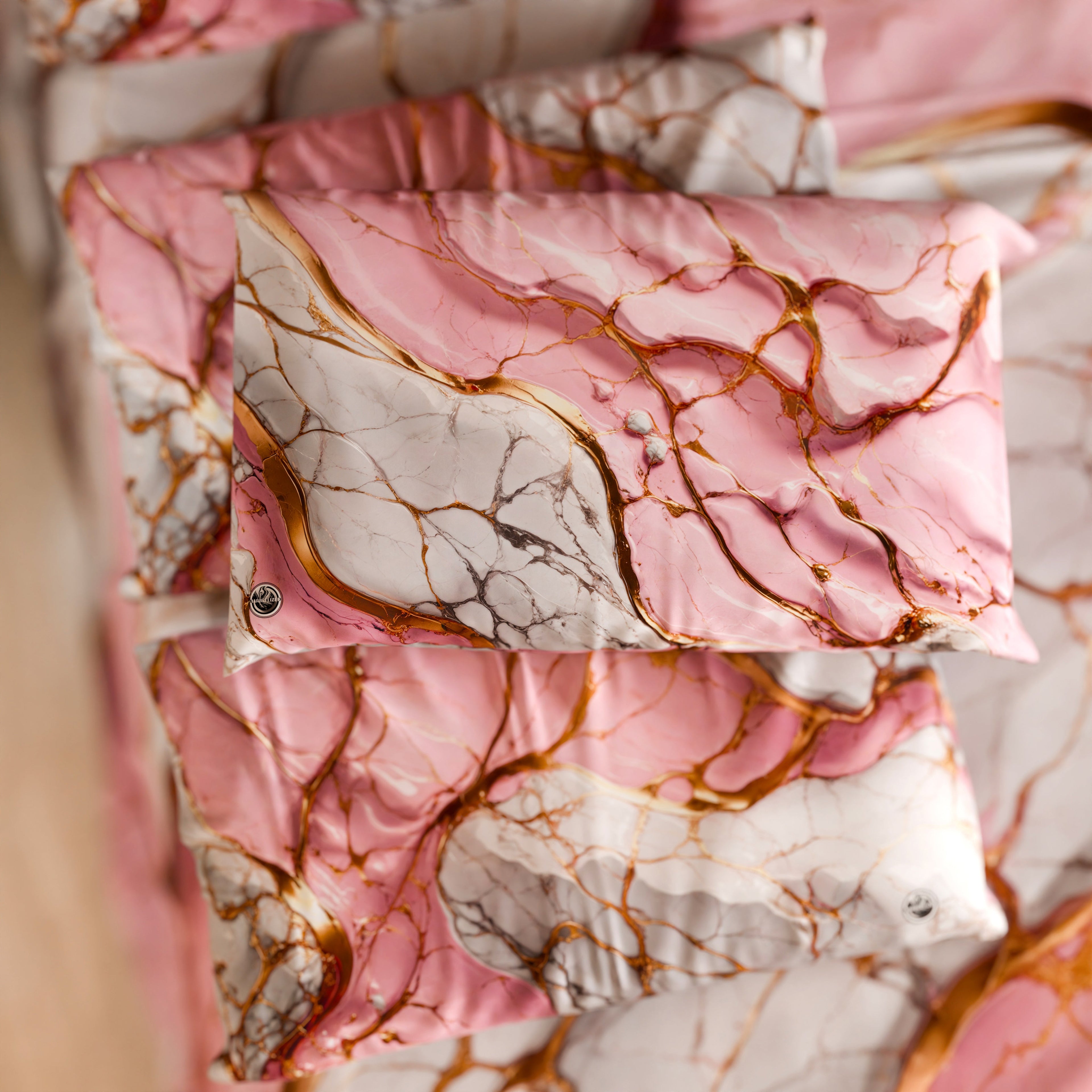 Coppia Federe Cuscino Eleganti Effetto Marmo Rosa