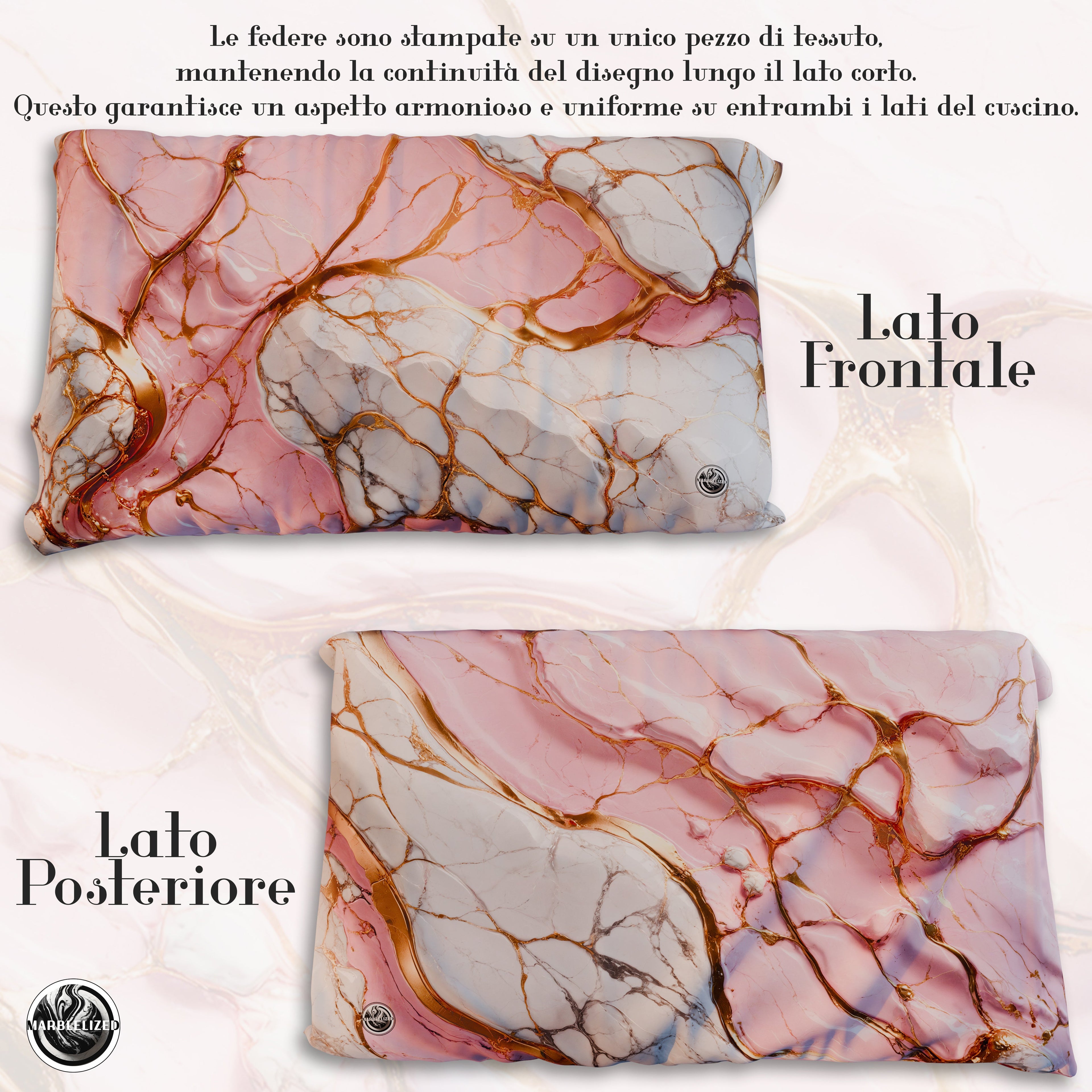 Coppia Federe Cuscino Eleganti Effetto Marmo Rosa