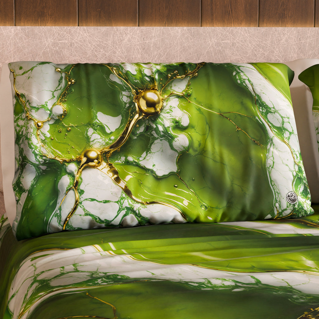 Coppia Federe Cuscino Eleganti Effetto Marmo Verde