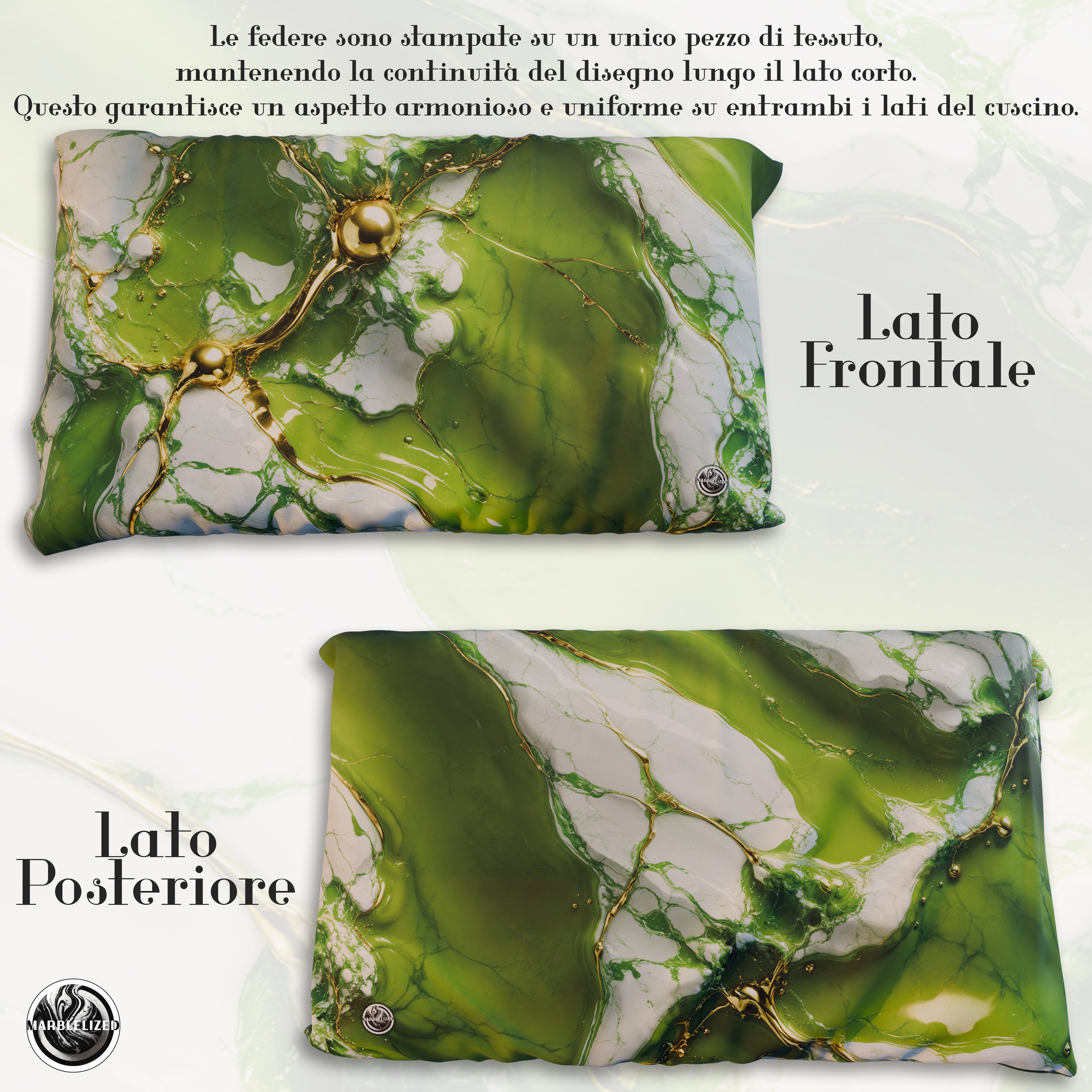 Coppia Federe Cuscino Eleganti Effetto Marmo Verde