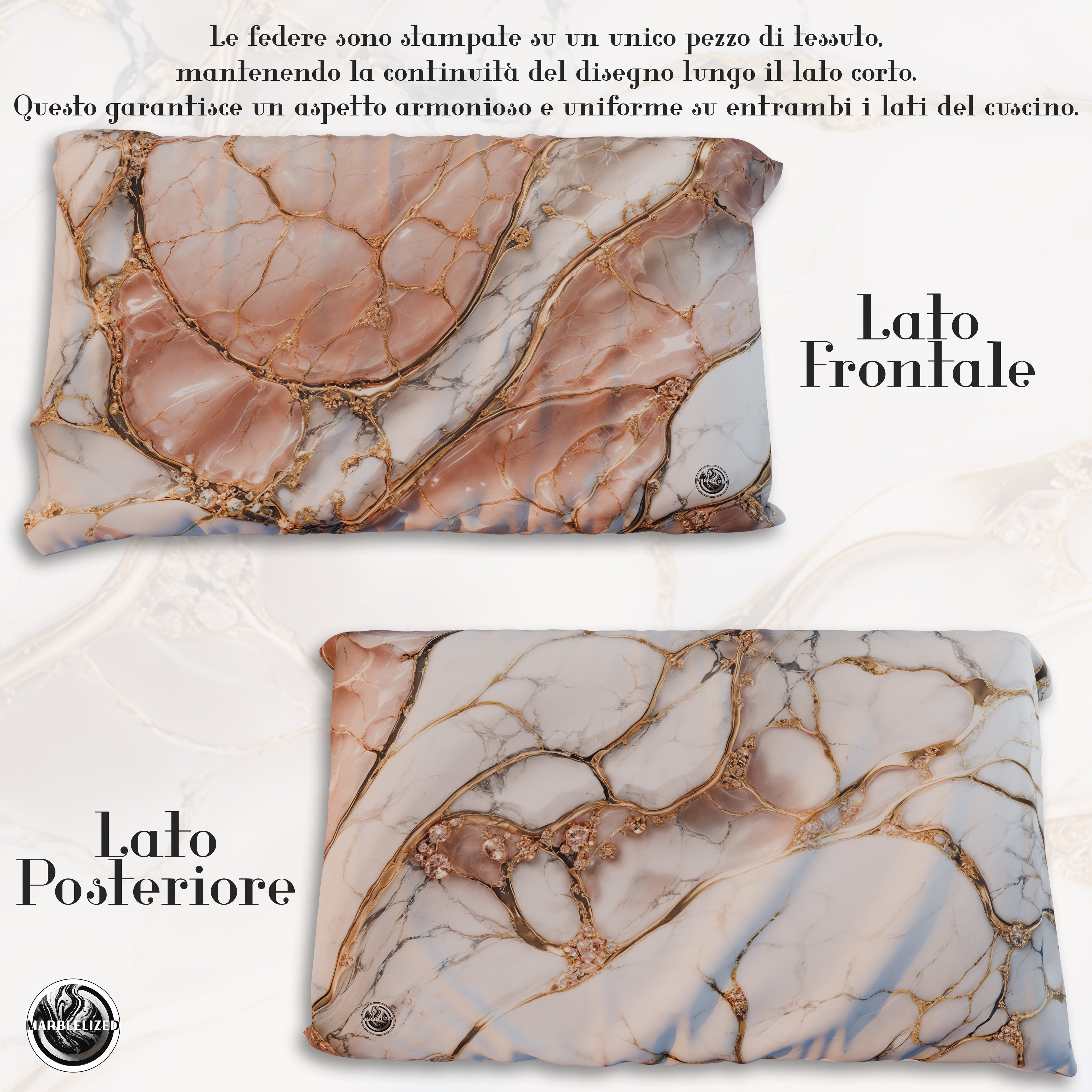 Coppia Federe Cuscino Eleganti Effetto Marmo Cipria