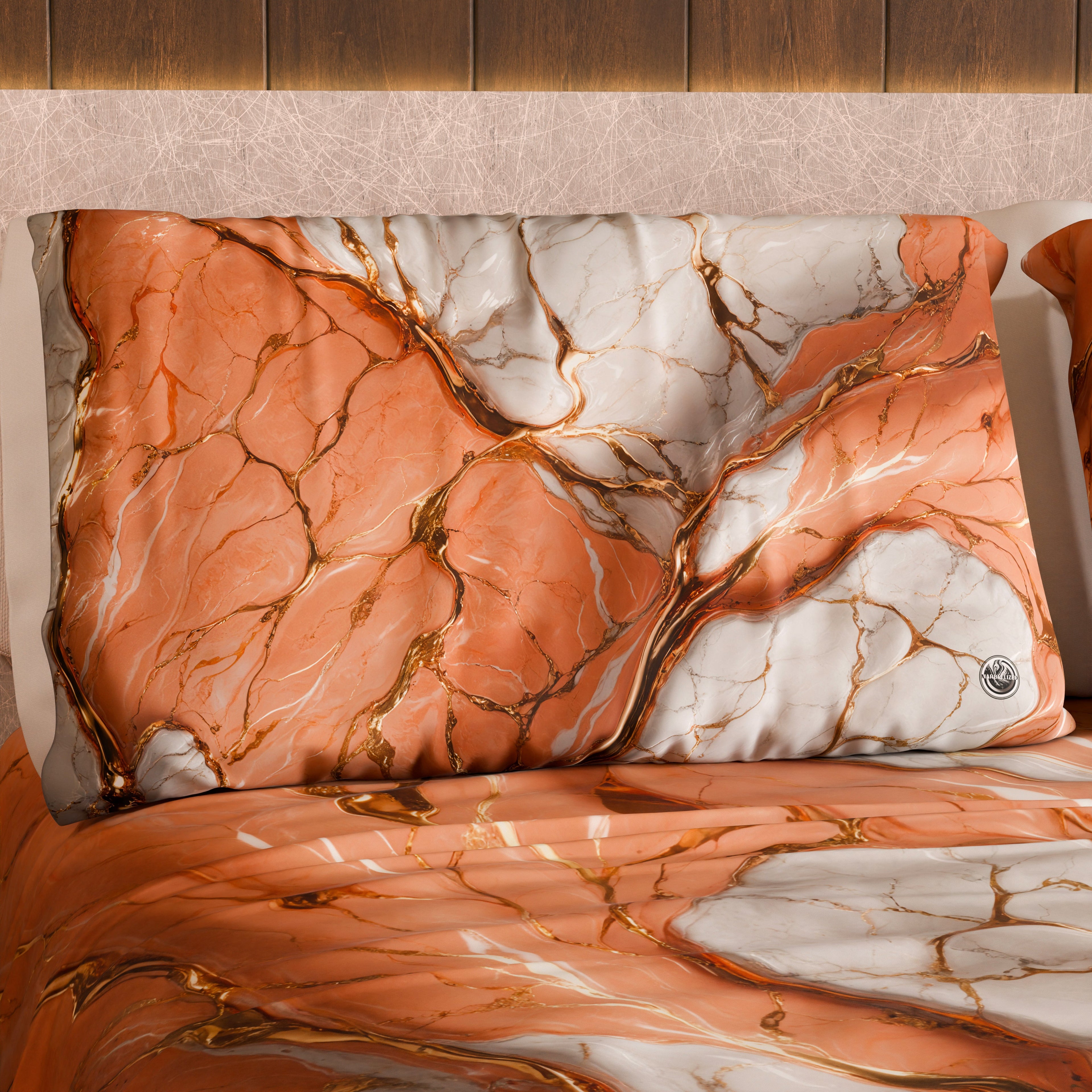 Coppia Federe Cuscino Eleganti Effetto Marmo Salmone