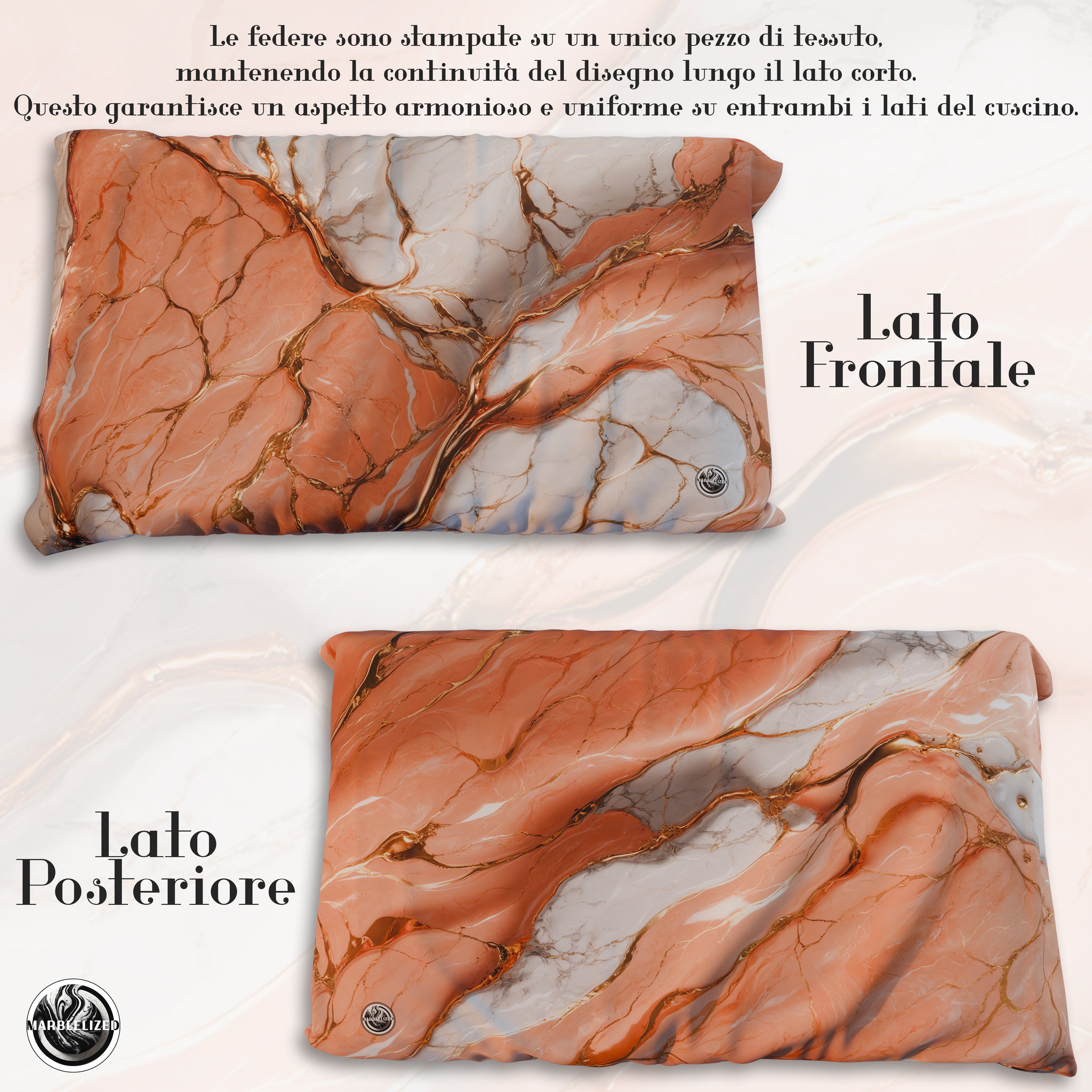 Coppia Federe Cuscino Eleganti Effetto Marmo Salmone