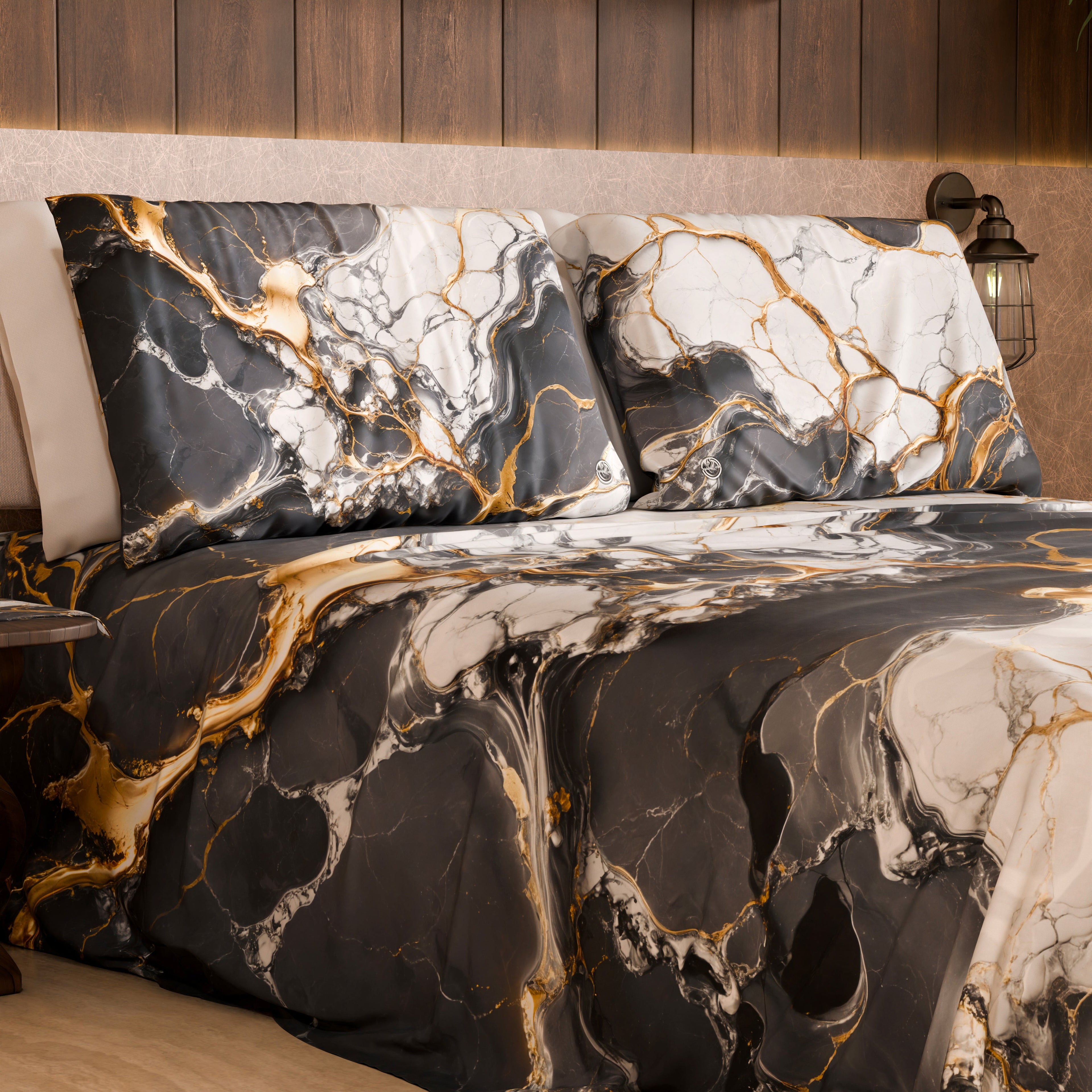 Coppia Federe Cuscino Eleganti Effetto Marmo Grigio Scuro