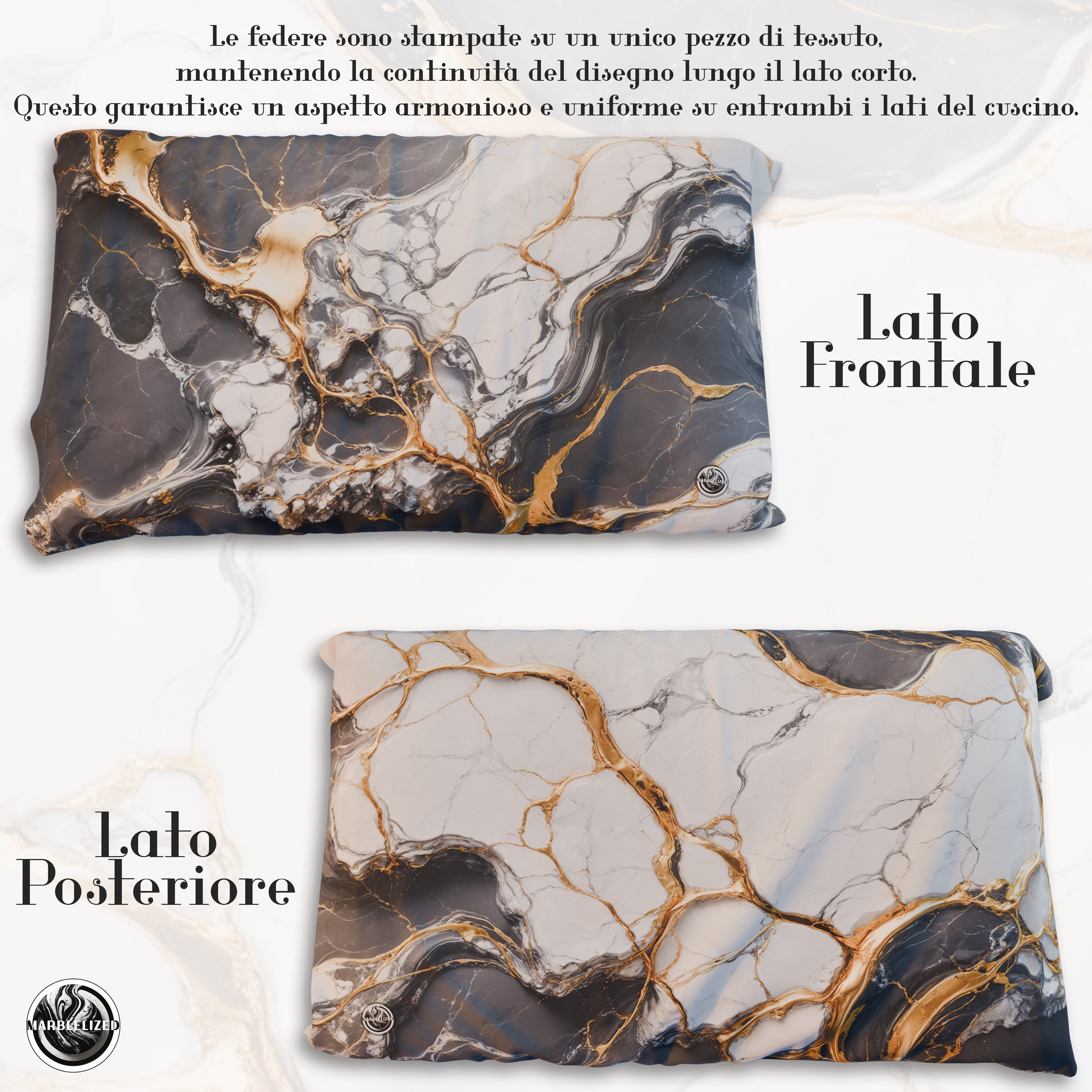 Coppia Federe Cuscino Eleganti Effetto Marmo Grigio Scuro