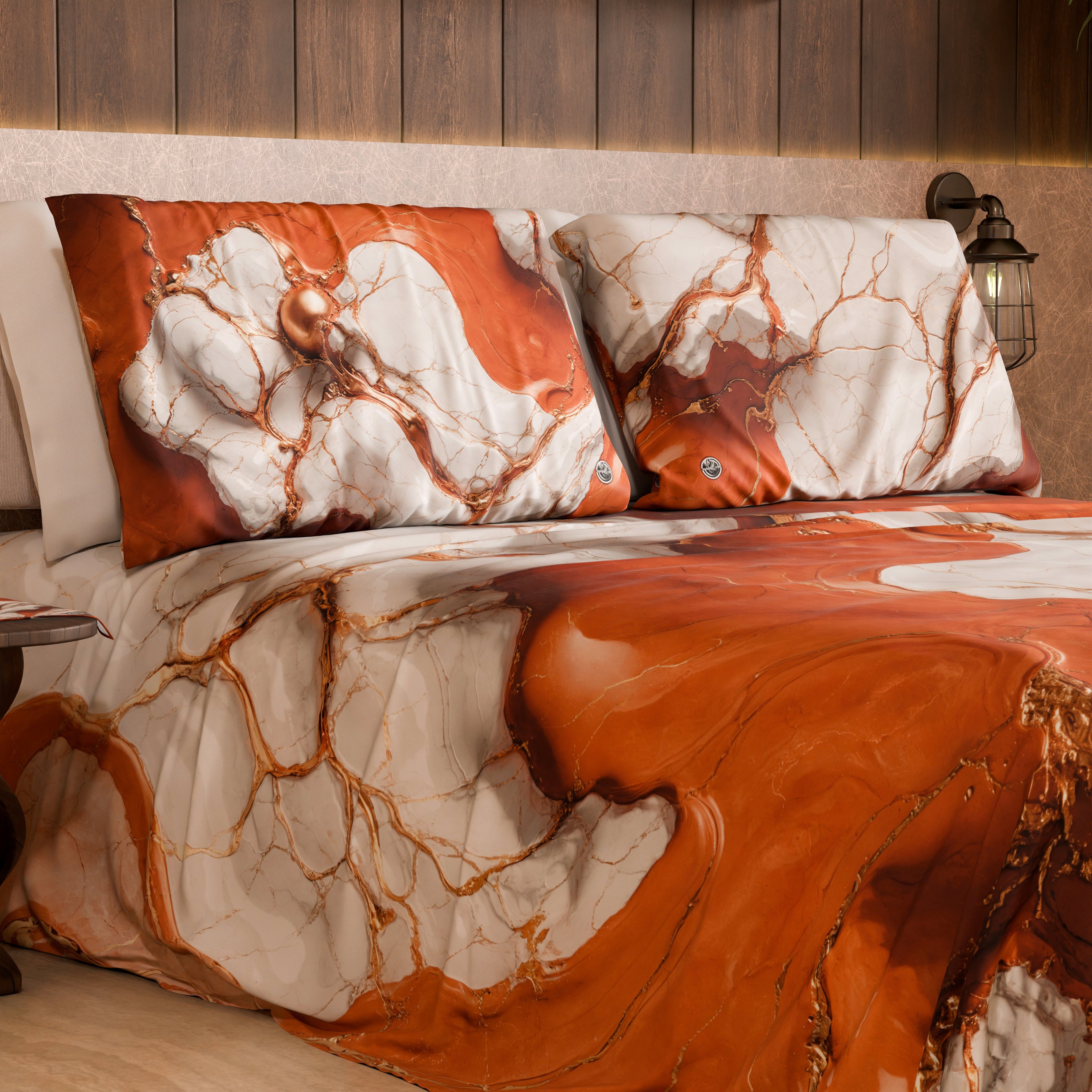 Coppia Federe Cuscino Eleganti Effetto Marmo Terracotta