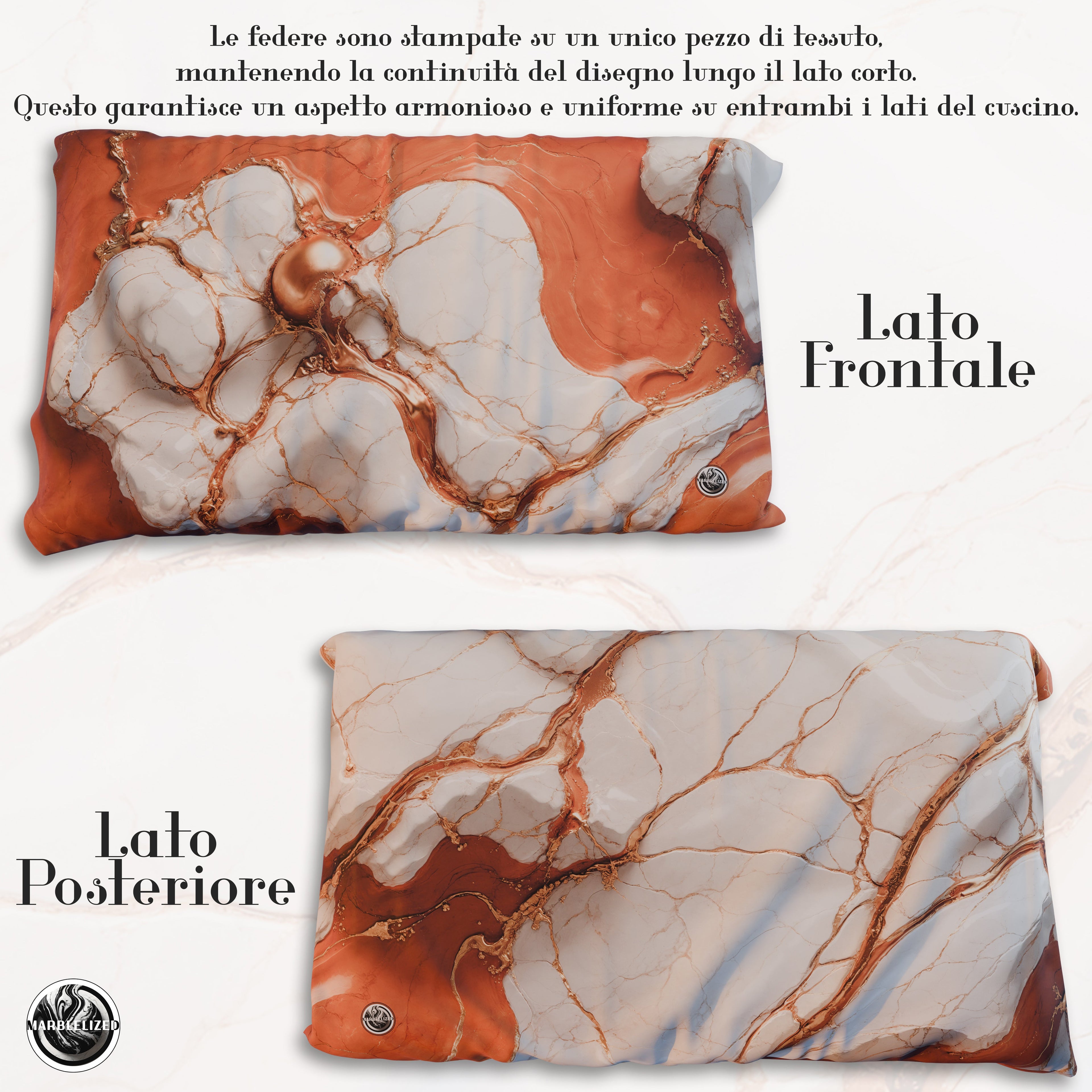 Coppia Federe Cuscino Eleganti Effetto Marmo Terracotta